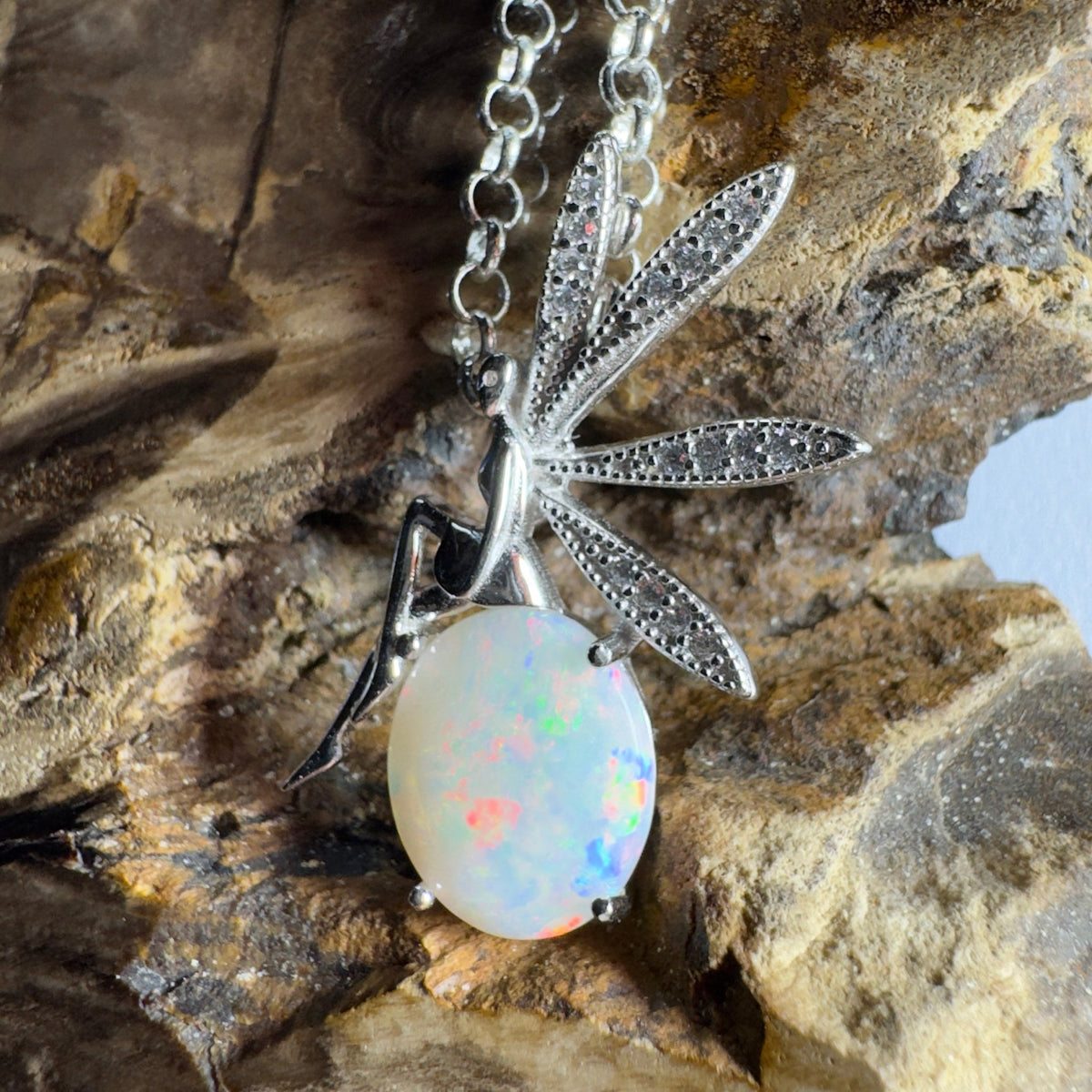 The Kakadu Fairy ~ 2ct Coober Pedy Opal 925 Silver Pendant