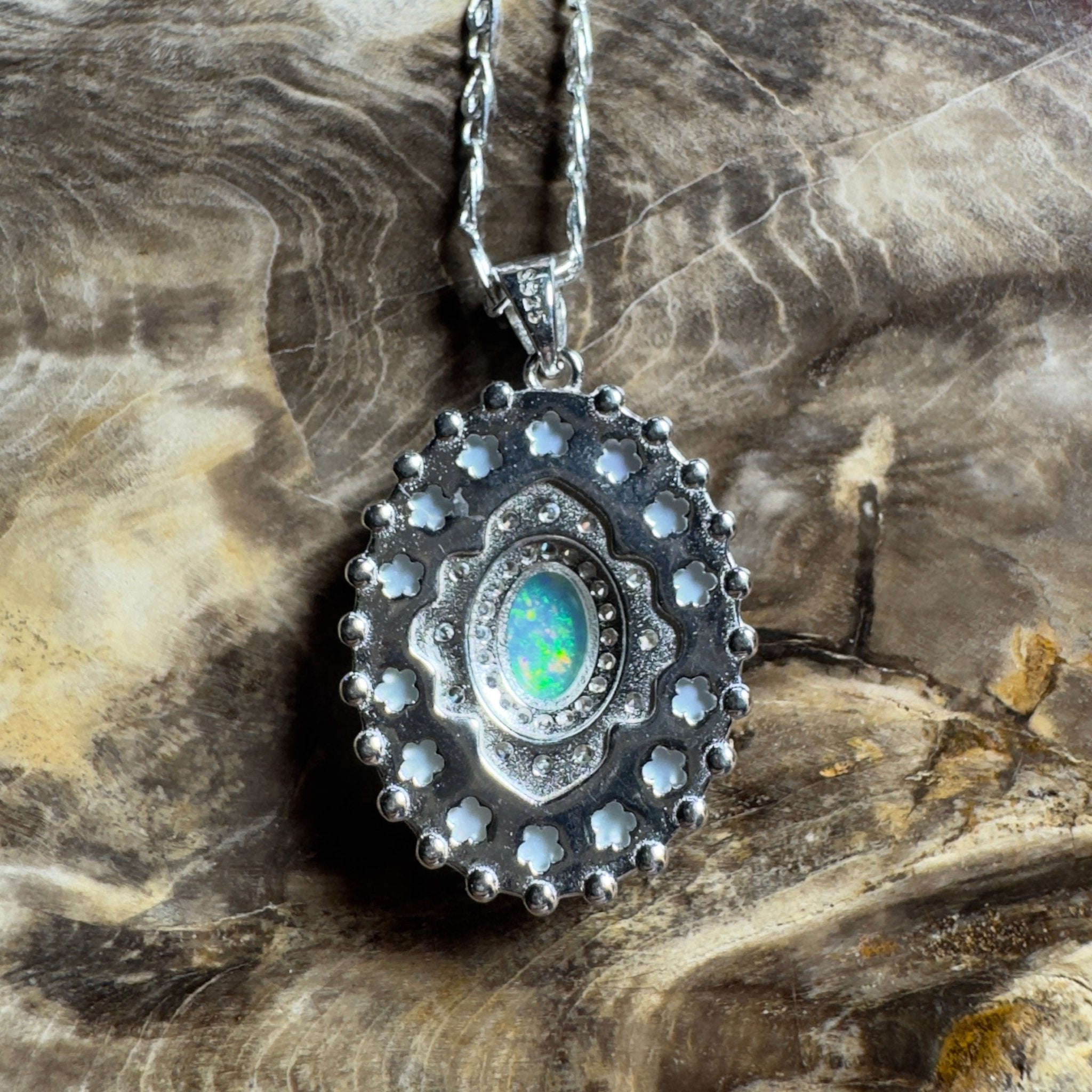 The Kings Canyon Medallion ~ 0.8ct Lightning Ridge Opal 925 Silver Pendant