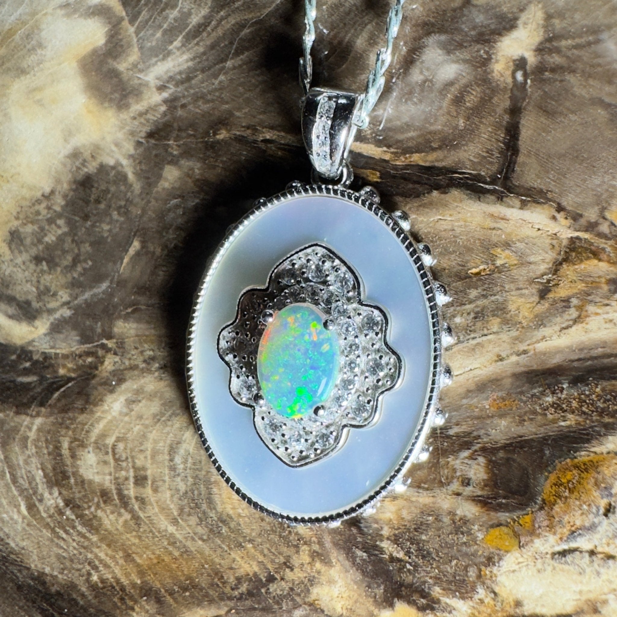 The Kings Canyon Medallion ~ 0.8ct Lightning Ridge Opal 925 Silver Pendant