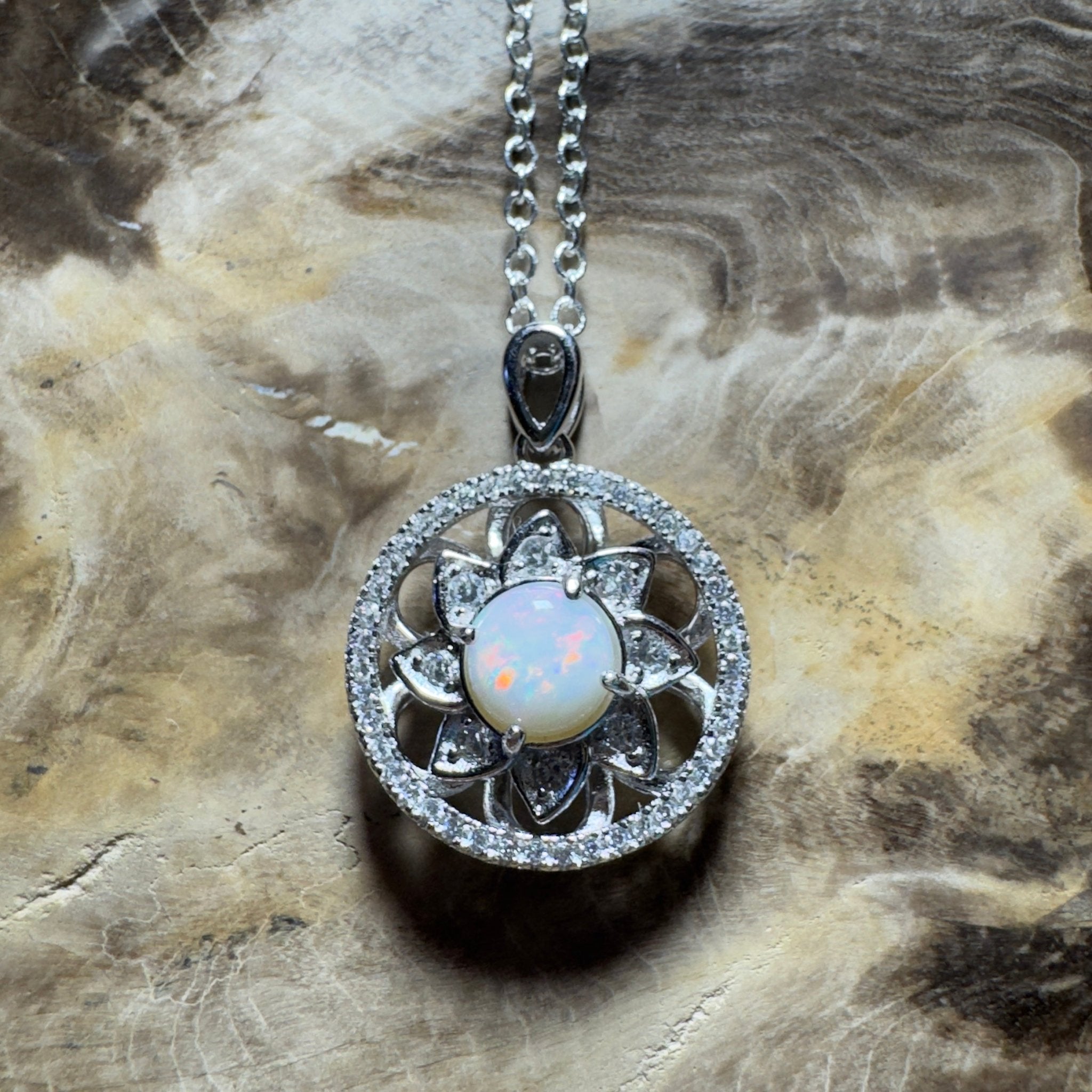 The Ningaloo Reef Halo ~ 0.8ct Coober Pedy Opal 925 Silver Pendant