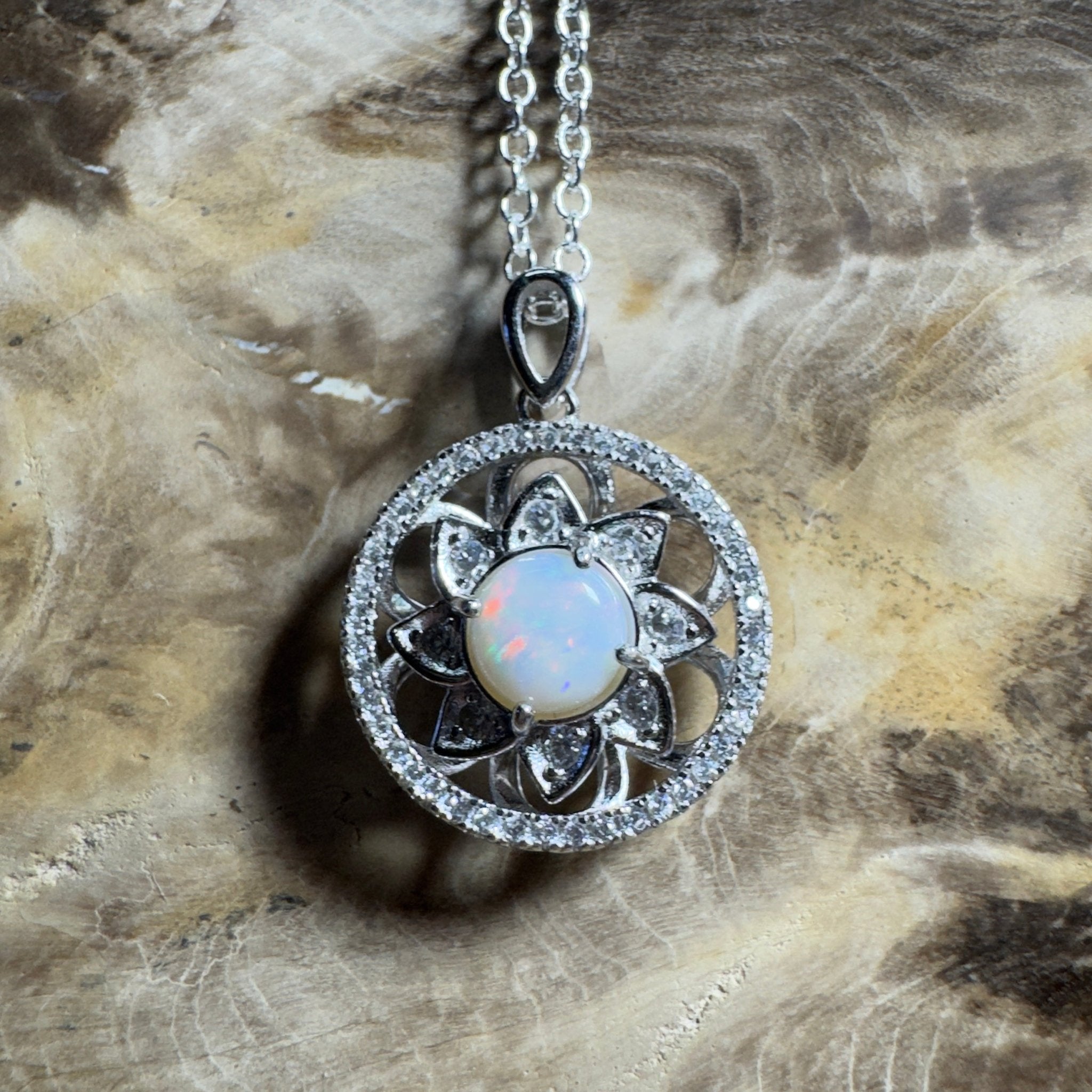 The Ningaloo Reef Halo ~ 0.8ct Coober Pedy Opal 925 Silver Pendant