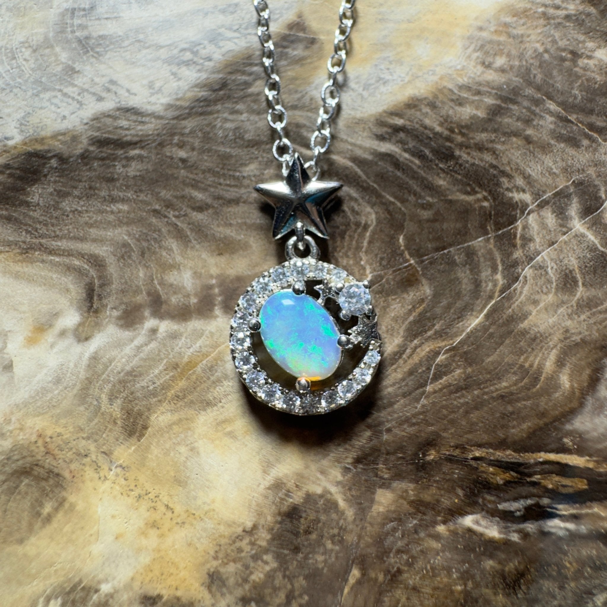 The Nullarbor Night ~ 0.8ct Lightning Ridge Crystal Opal 925 Silver Pendant