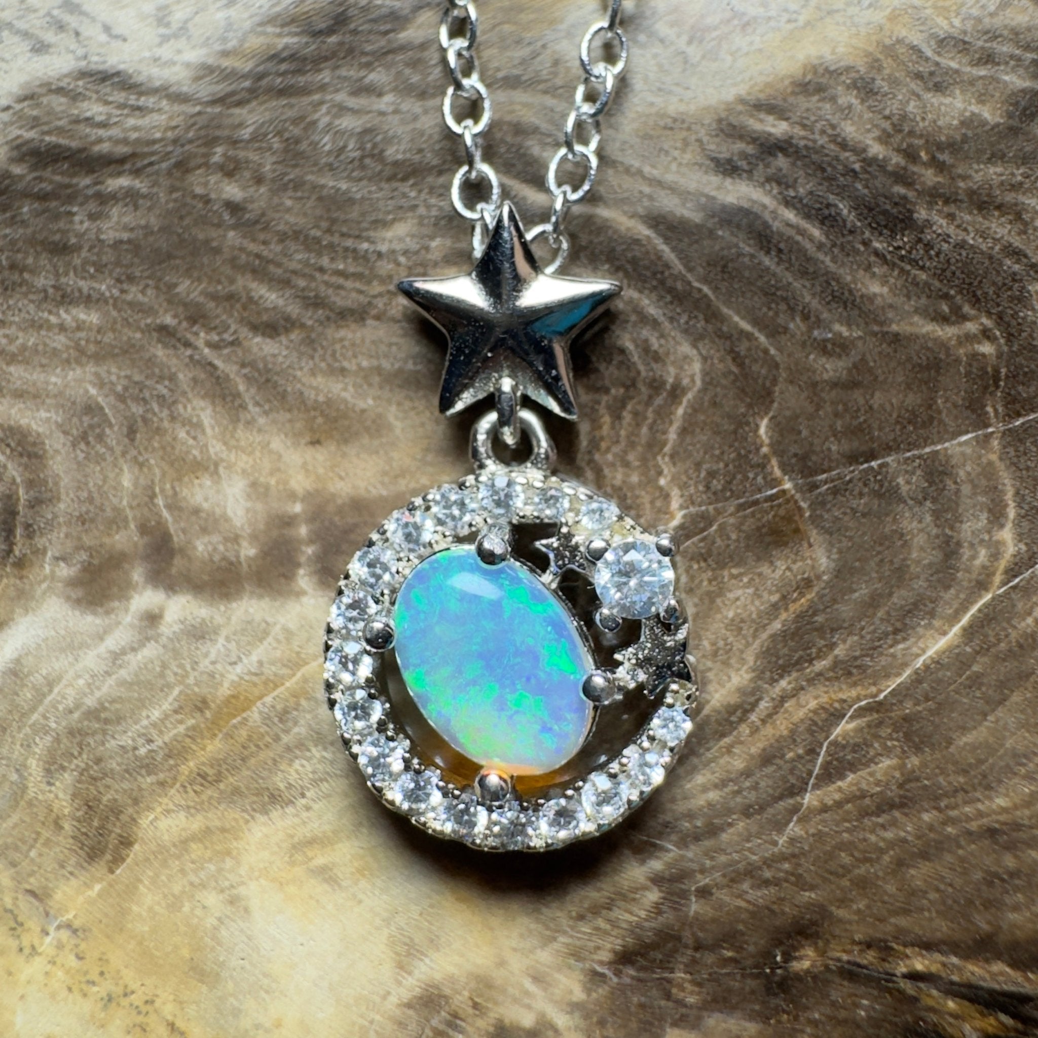 The Nullarbor Night ~ 0.8ct Lightning Ridge Crystal Opal 925 Silver Pendant