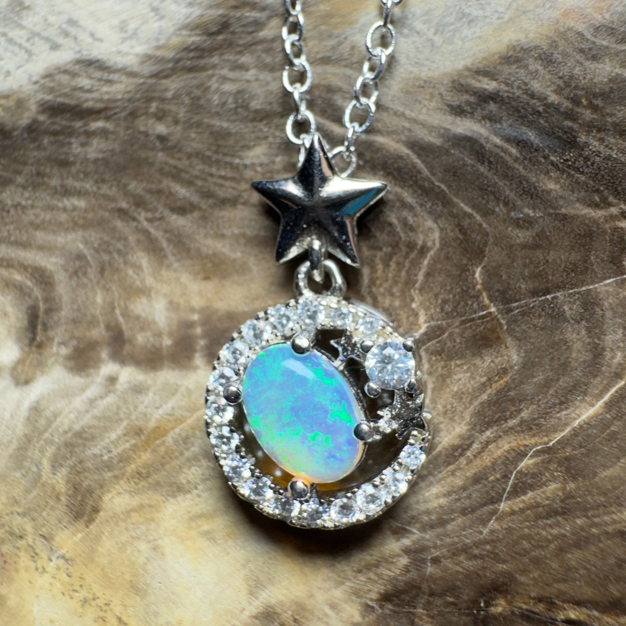 The Nullarbor Night ~ 0.8ct Lightning Ridge Crystal Opal 925 Silver Pendant