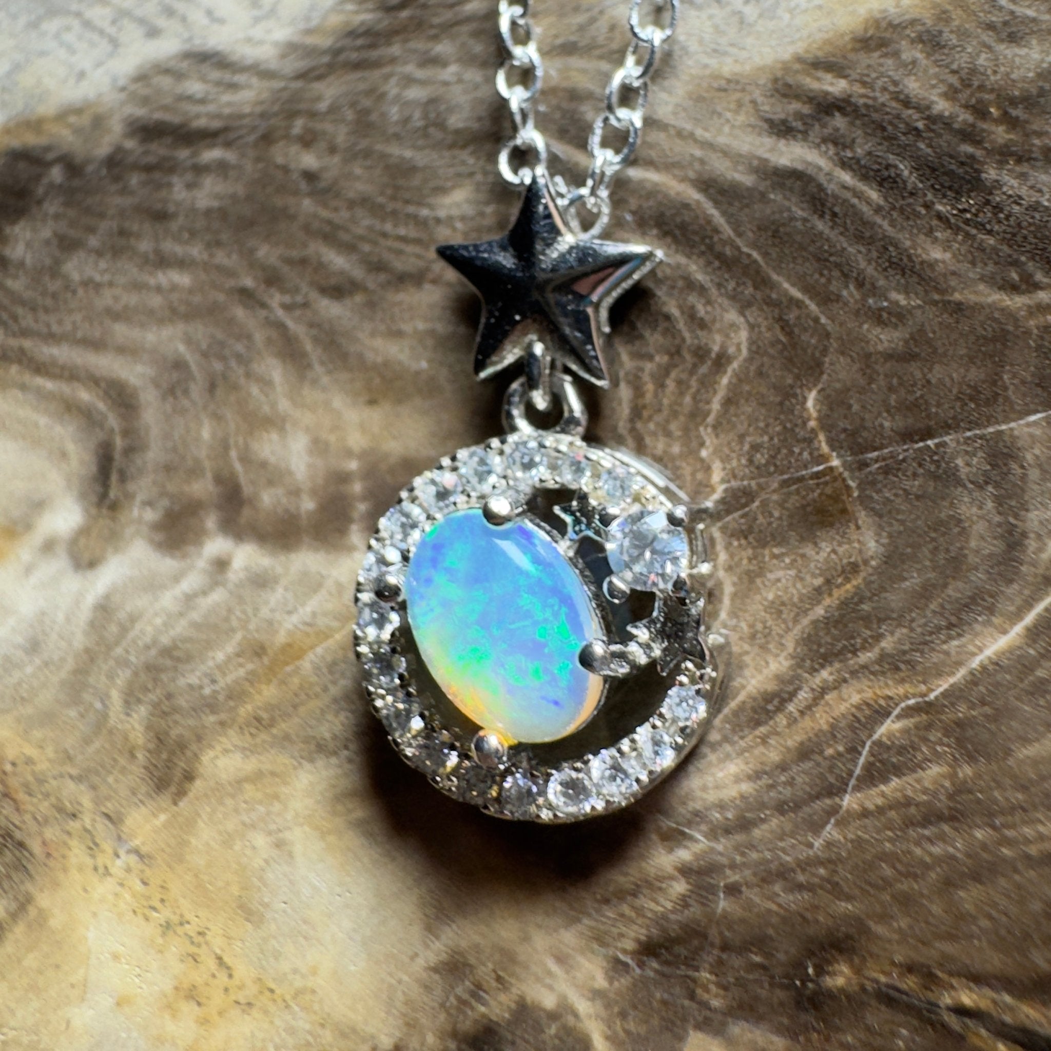 The Nullarbor Night ~ 0.8ct Lightning Ridge Crystal Opal 925 Silver Pendant