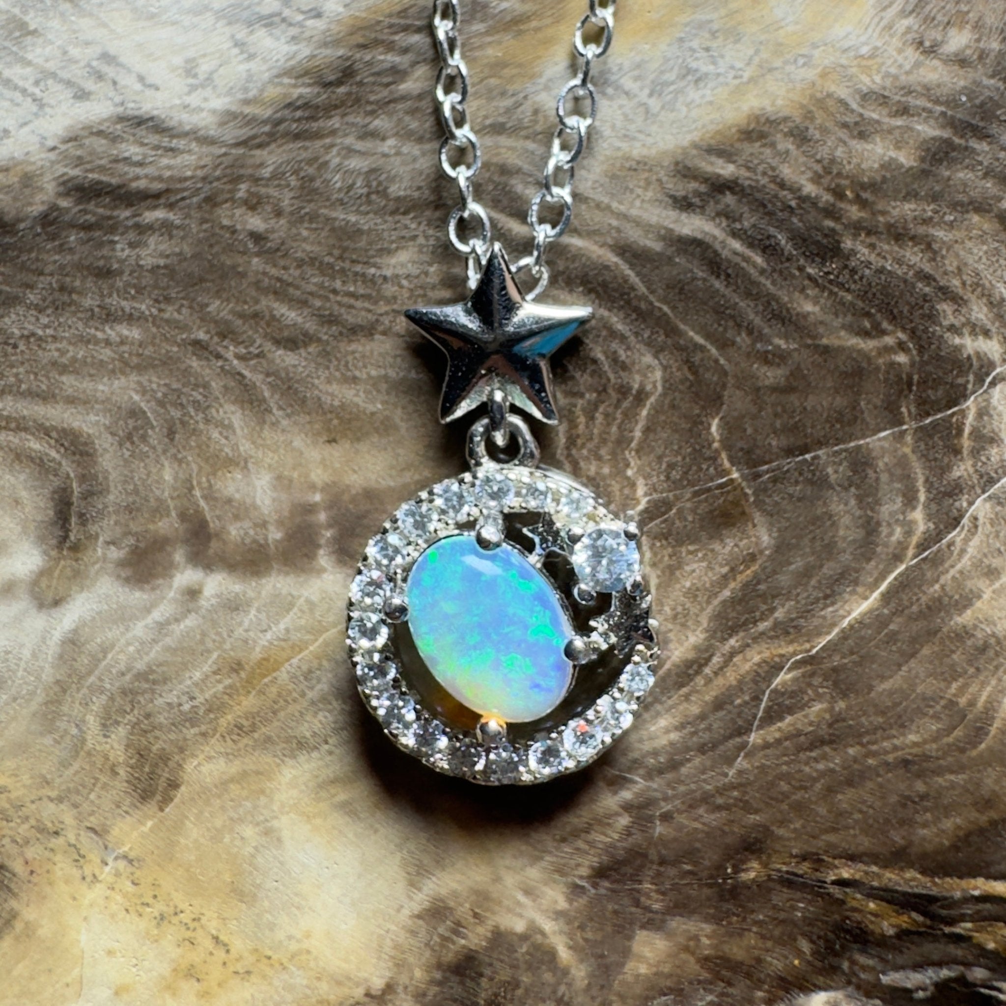 The Nullarbor Night ~ 0.8ct Lightning Ridge Crystal Opal 925 Silver Pendant