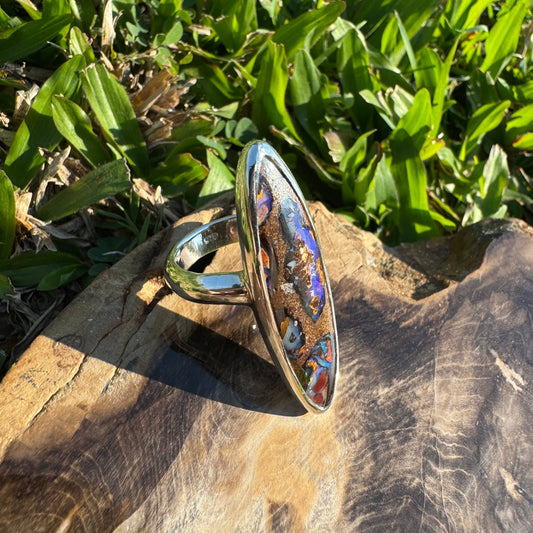 The Outback Heart ~ 14.2ct Solid Queensland Boulder Opal 925 Sterling Silver Ring