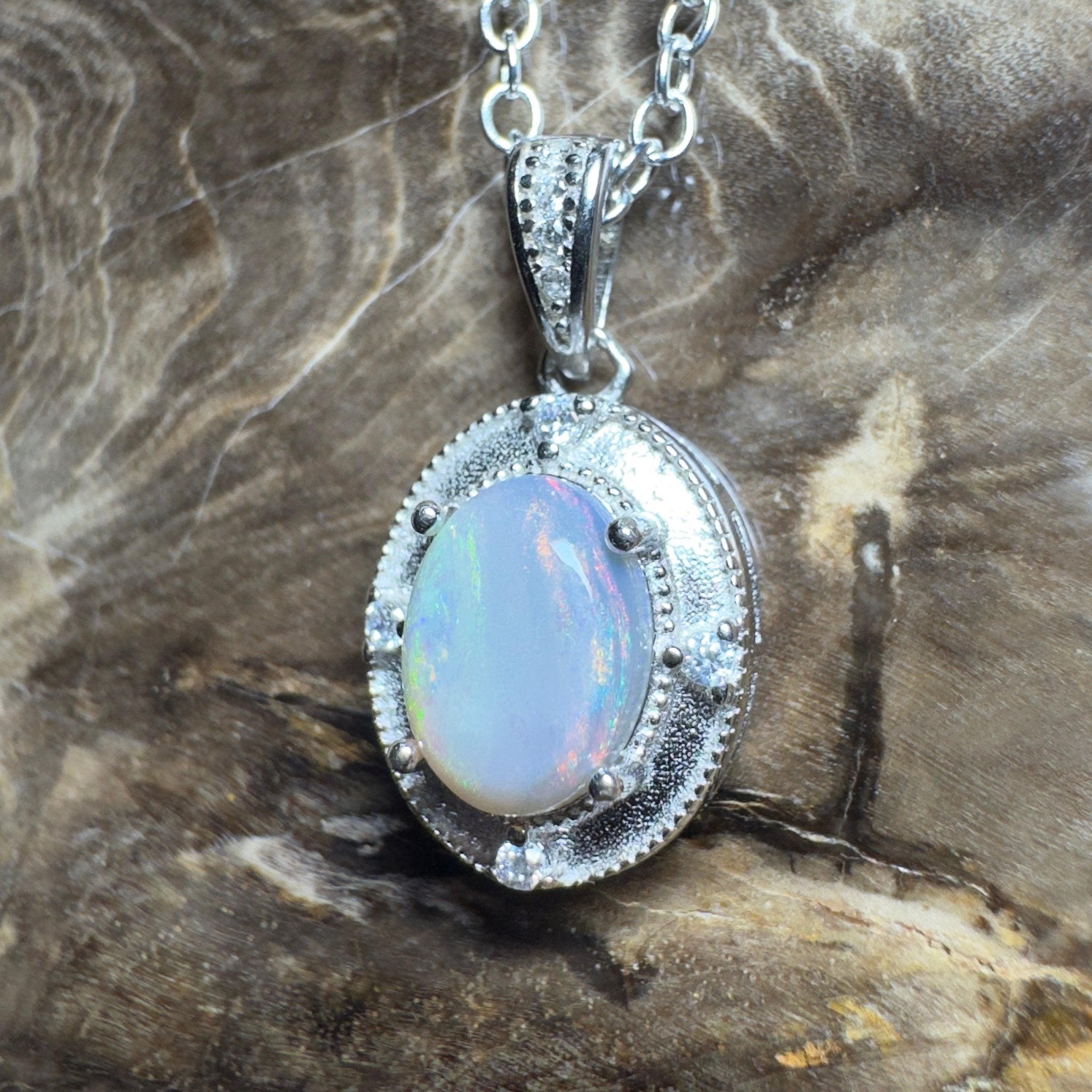 The Shark Bay Solitaire ~ 0.8ct Lightning Ridge Semi Black Opal 925 Silver Pendant