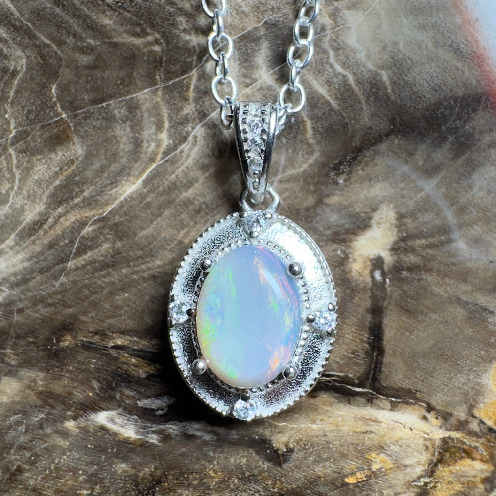 The Shark Bay Solitaire ~ 0.8ct Lightning Ridge Semi Black Opal 925 Silver Pendant