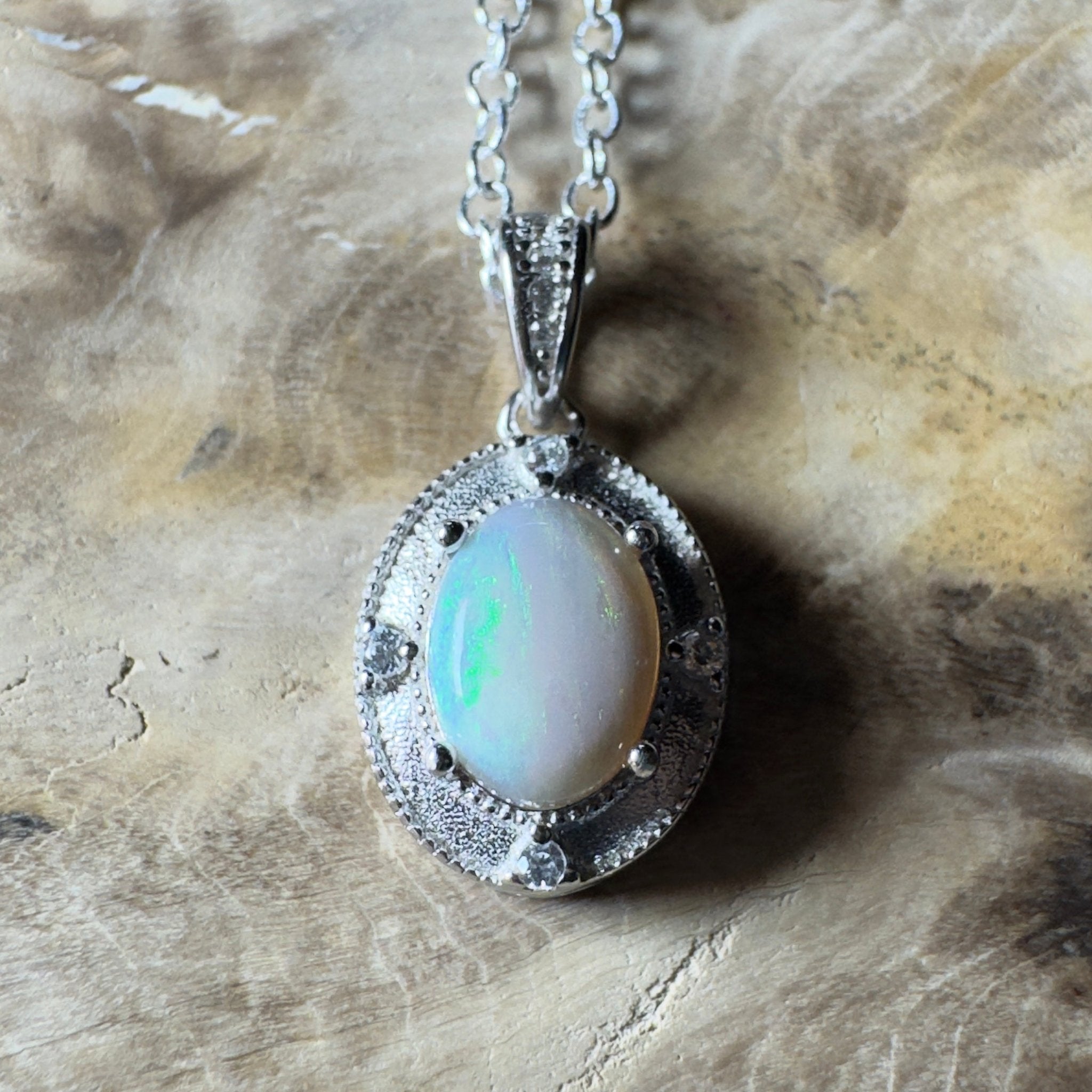 The Shark Bay Solitaire ~ 0.8ct Lightning Ridge Semi Black Opal 925 Silver Pendant