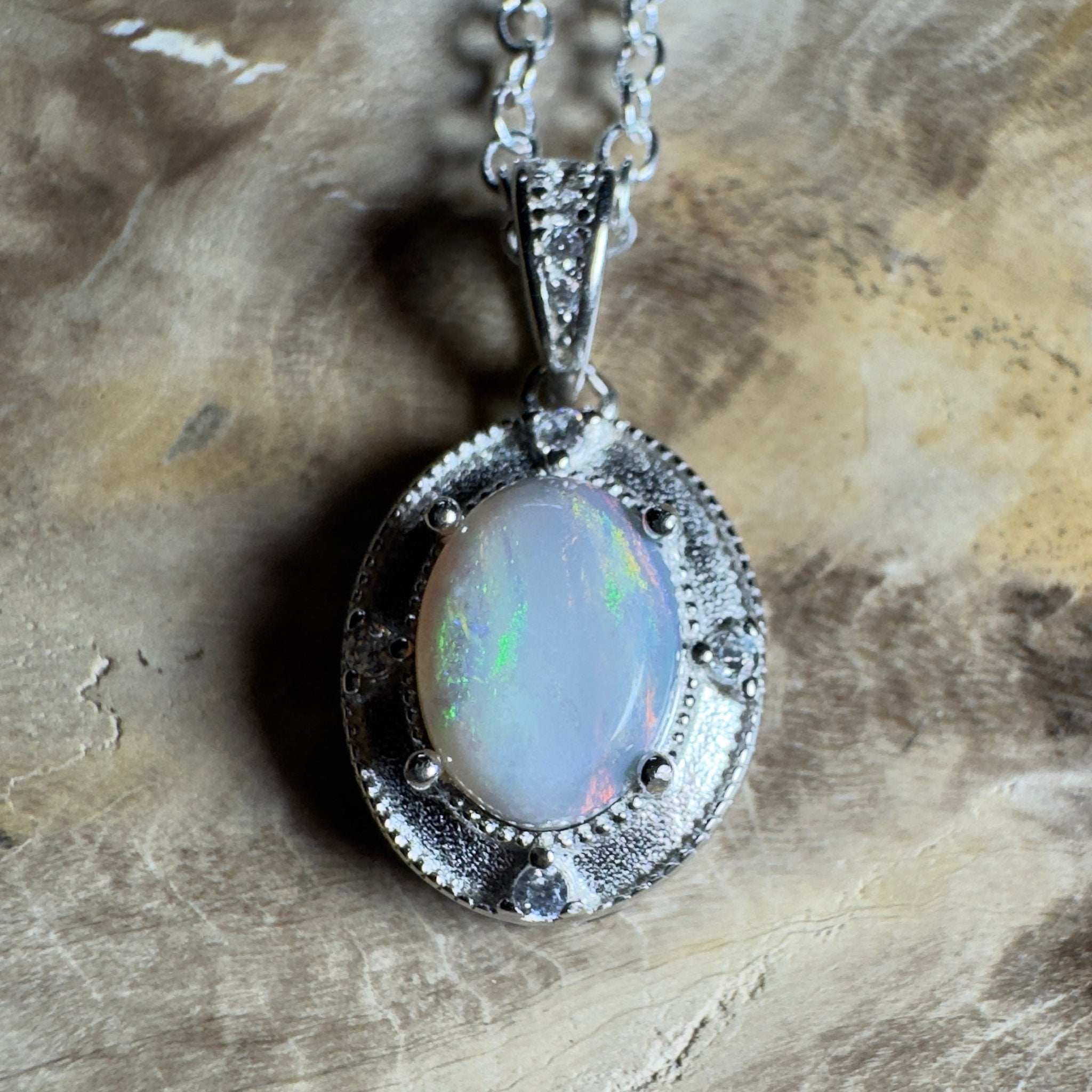 The Shark Bay Solitaire ~ 0.8ct Lightning Ridge Semi Black Opal 925 Silver Pendant