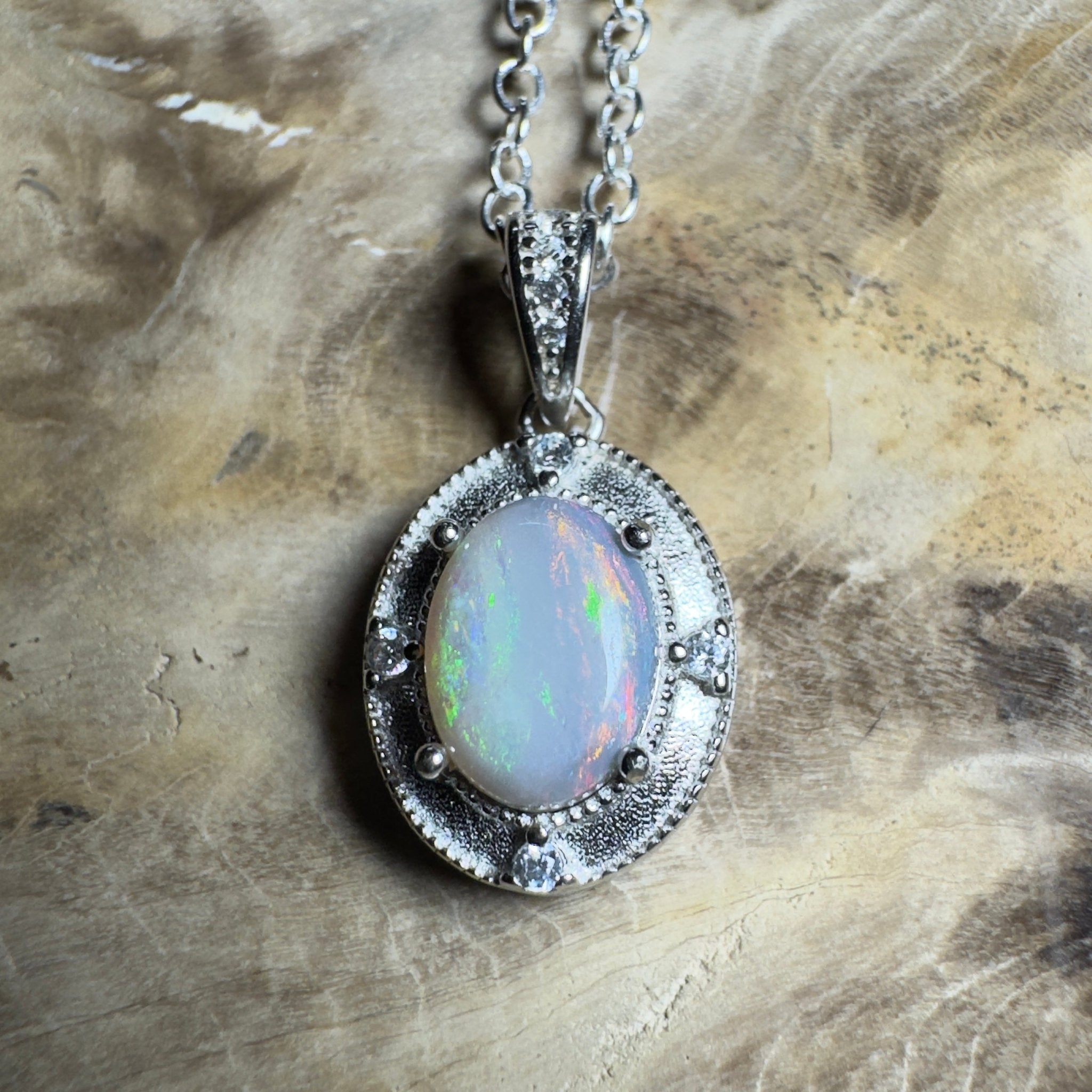 The Shark Bay Solitaire ~ 0.8ct Lightning Ridge Semi Black Opal 925 Silver Pendant