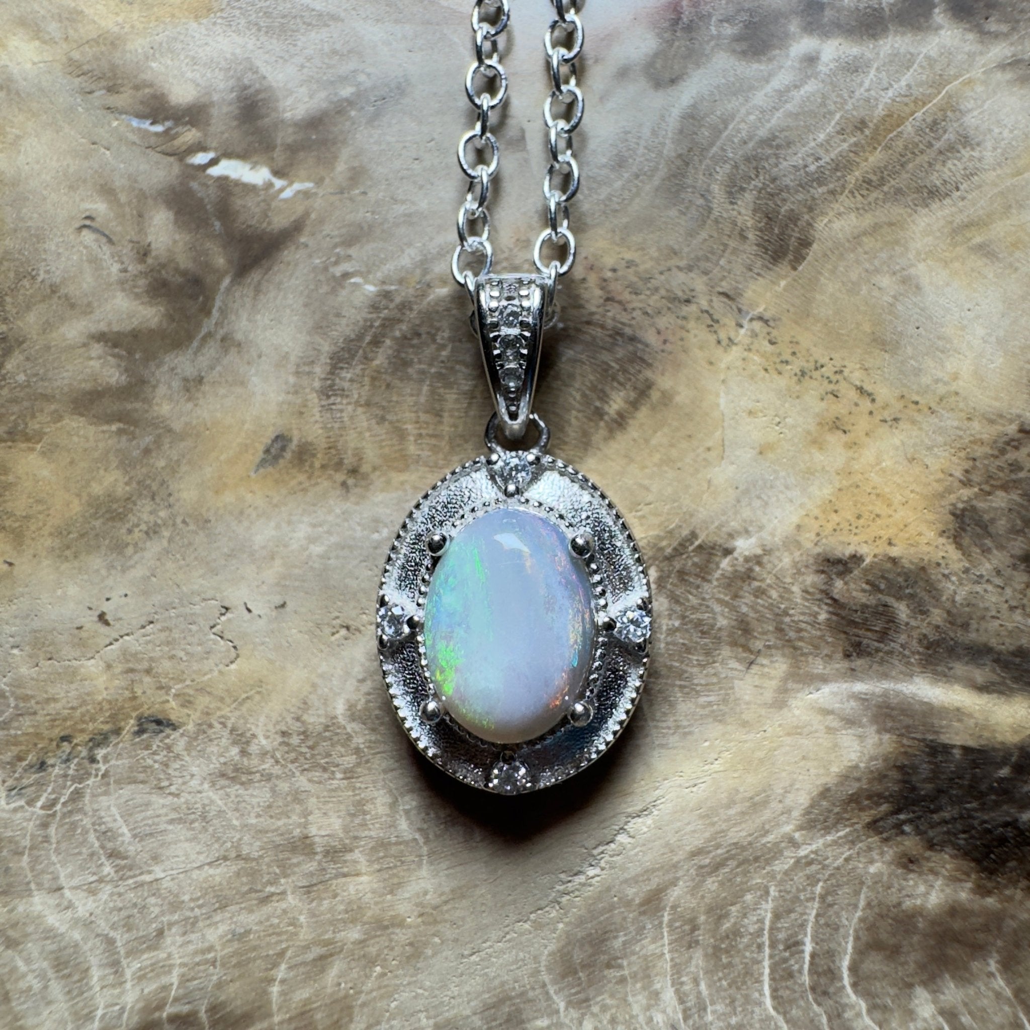 The Shark Bay Solitaire ~ 0.8ct Lightning Ridge Semi Black Opal 925 Silver Pendant