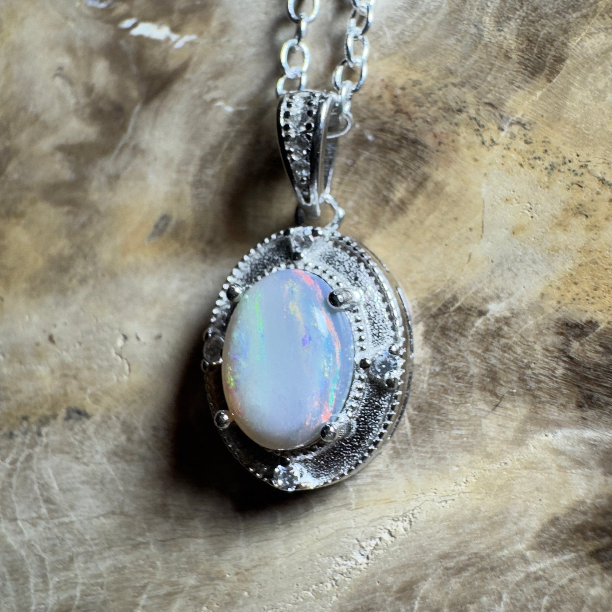 The Shark Bay Solitaire ~ 0.8ct Lightning Ridge Semi Black Opal 925 Silver Pendant
