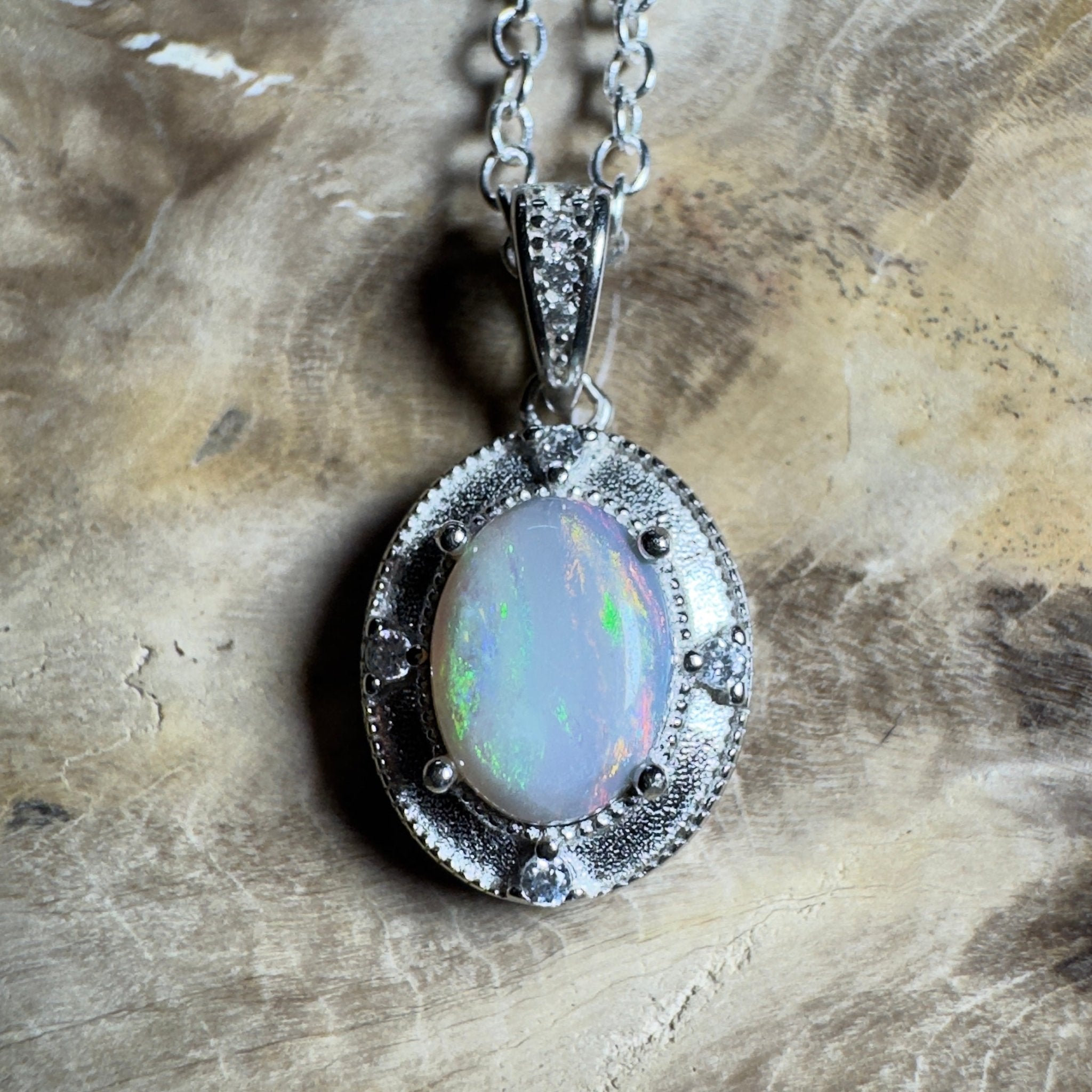 The Shark Bay Solitaire ~ 0.8ct Lightning Ridge Semi Black Opal 925 Silver Pendant