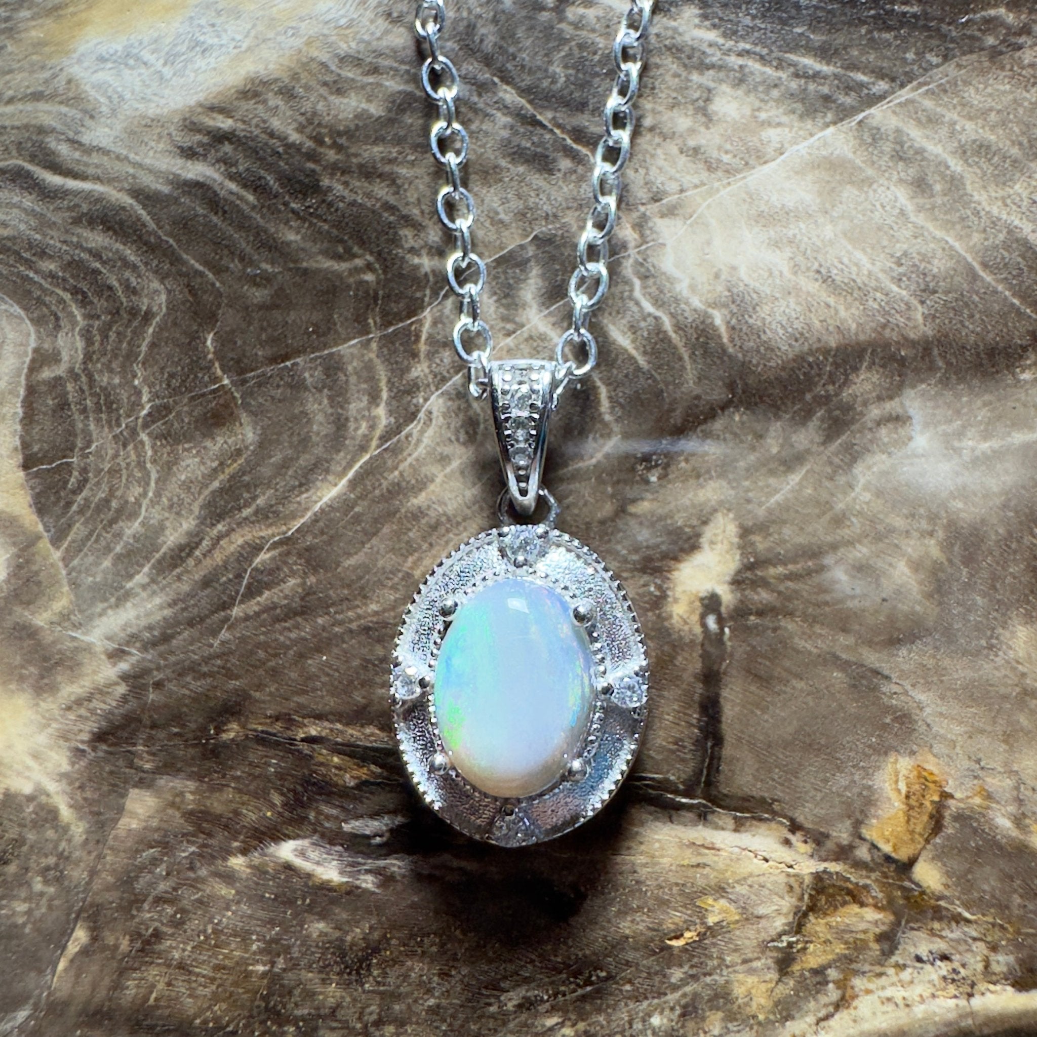 The Shark Bay Solitaire ~ 0.8ct Lightning Ridge Semi Black Opal 925 Silver Pendant