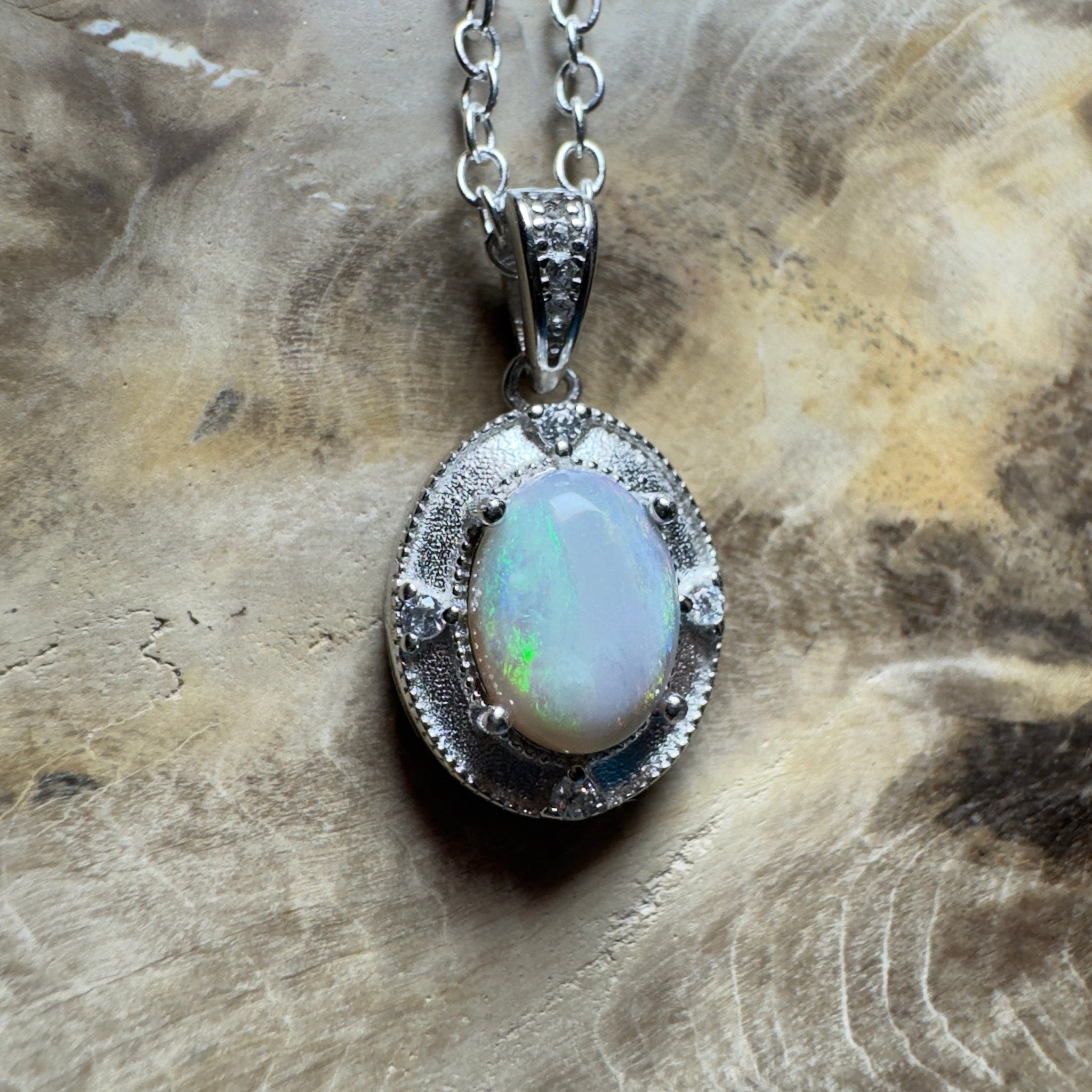 The Shark Bay Solitaire ~ 0.8ct Lightning Ridge Semi Black Opal 925 Silver Pendant