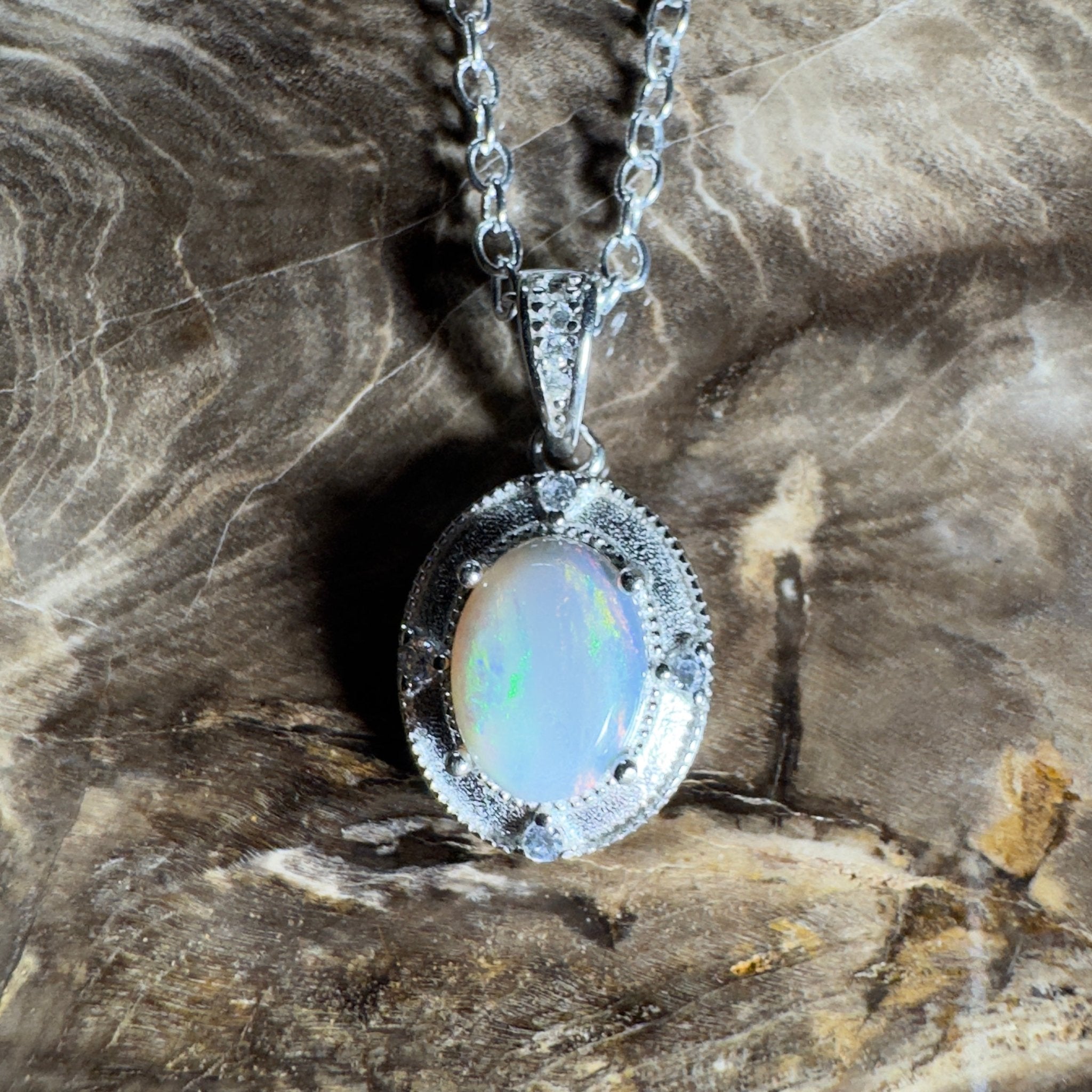 The Shark Bay Solitaire ~ 0.8ct Lightning Ridge Semi Black Opal 925 Silver Pendant