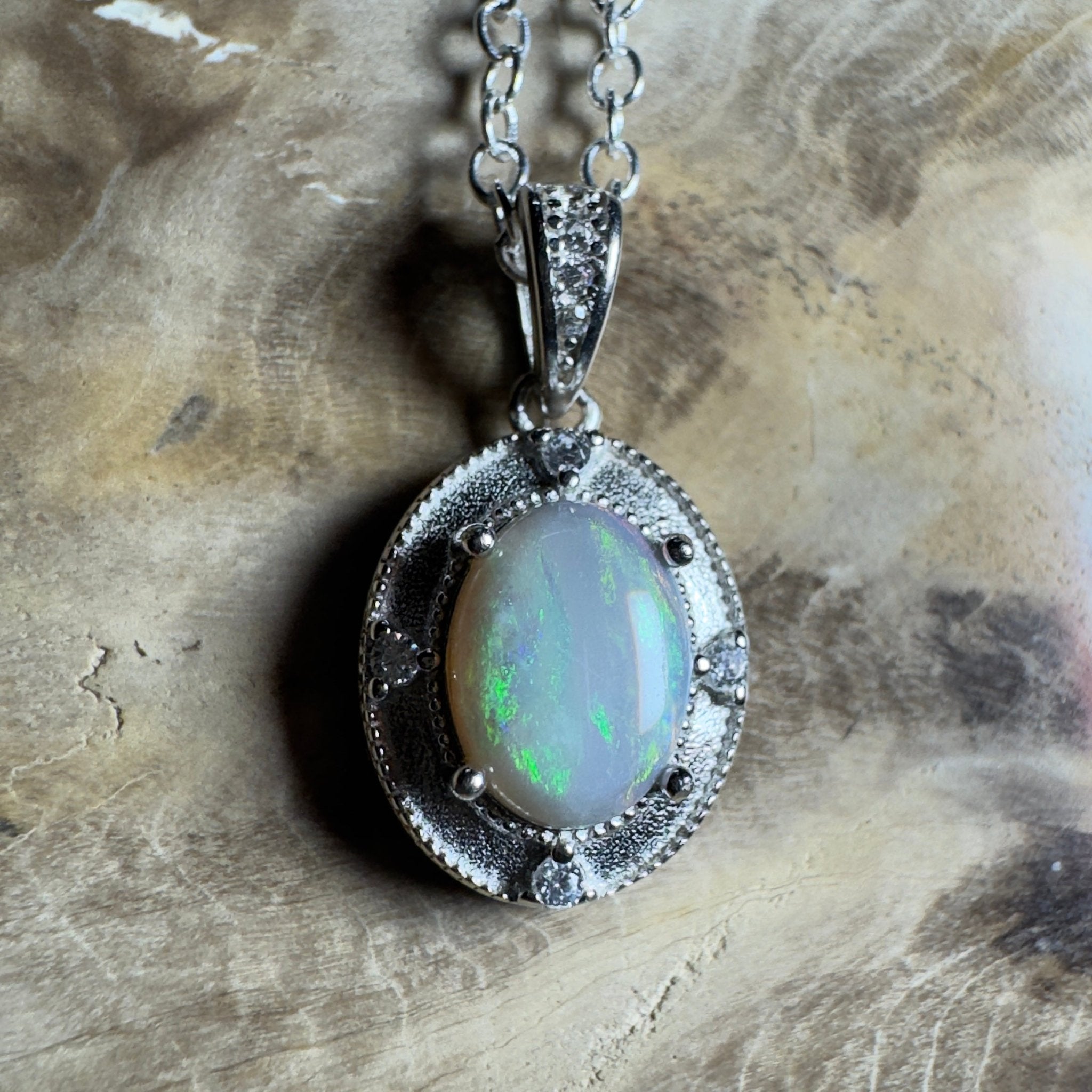 The Shark Bay Solitaire ~ 0.8ct Lightning Ridge Semi Black Opal 925 Silver Pendant