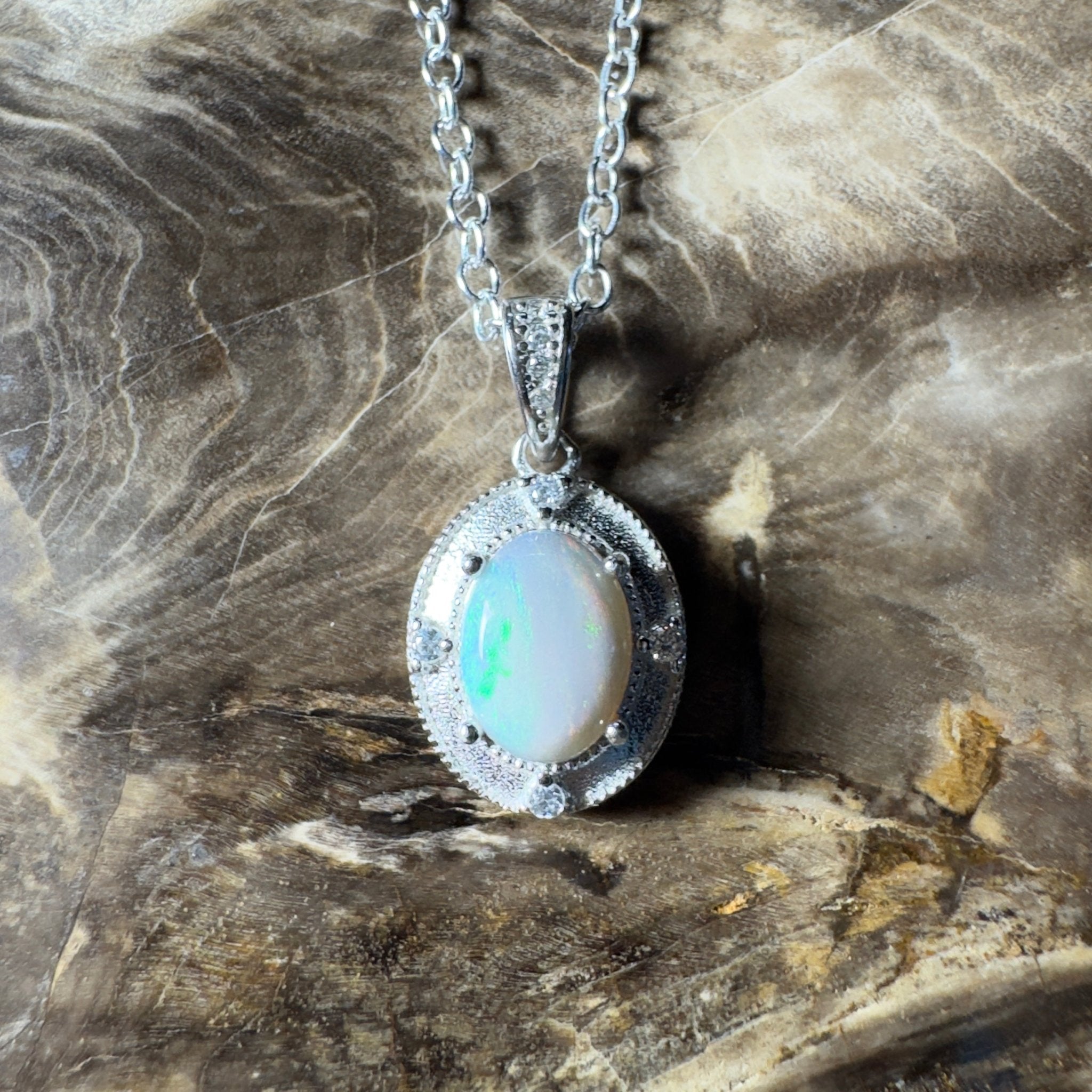 The Shark Bay Solitaire ~ 0.8ct Lightning Ridge Semi Black Opal 925 Silver Pendant