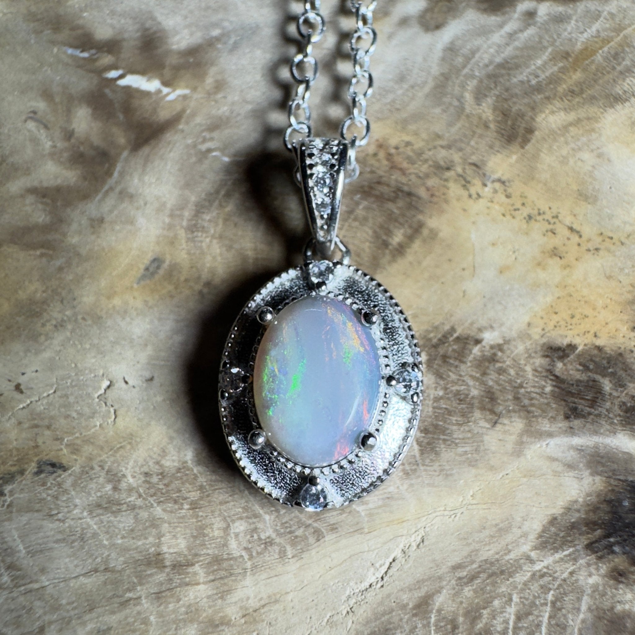 The Shark Bay Solitaire ~ 0.8ct Lightning Ridge Semi Black Opal 925 Silver Pendant