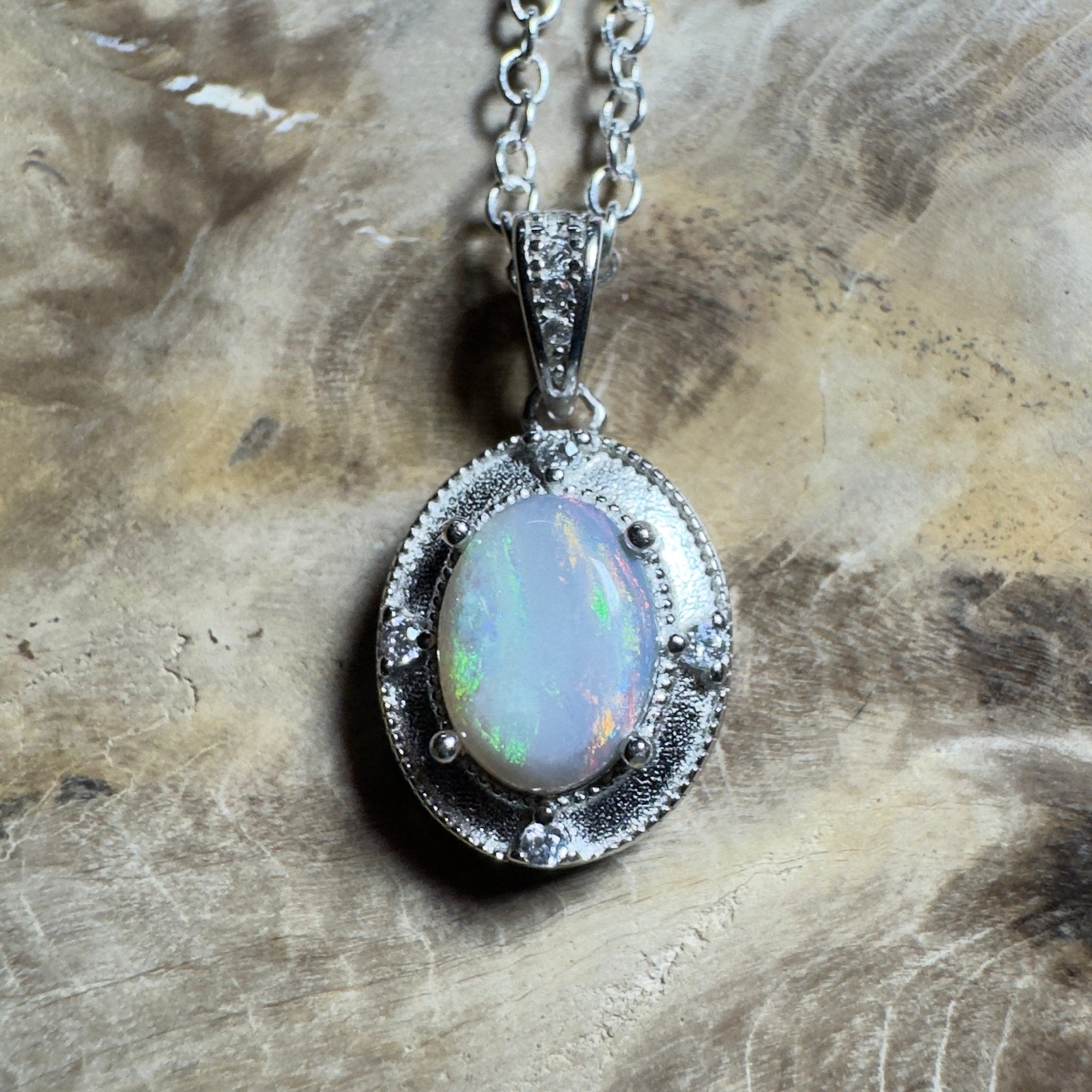 The Shark Bay Solitaire ~ 0.8ct Lightning Ridge Semi Black Opal 925 Silver Pendant