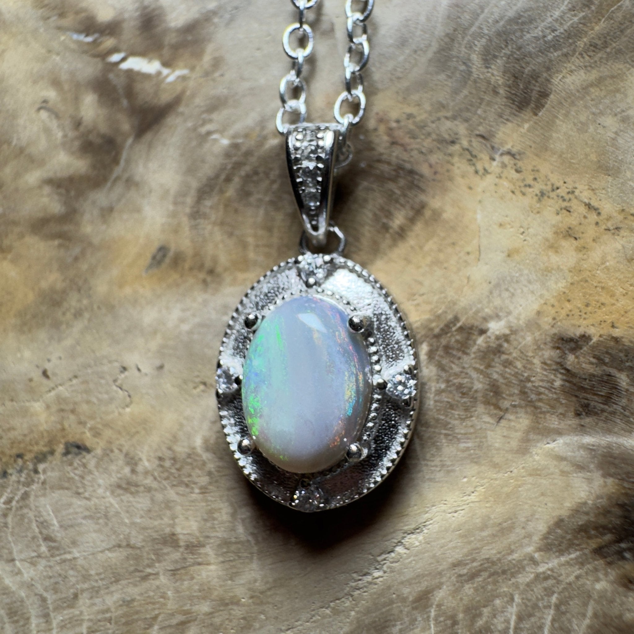 The Shark Bay Solitaire ~ 0.8ct Lightning Ridge Semi Black Opal 925 Silver Pendant