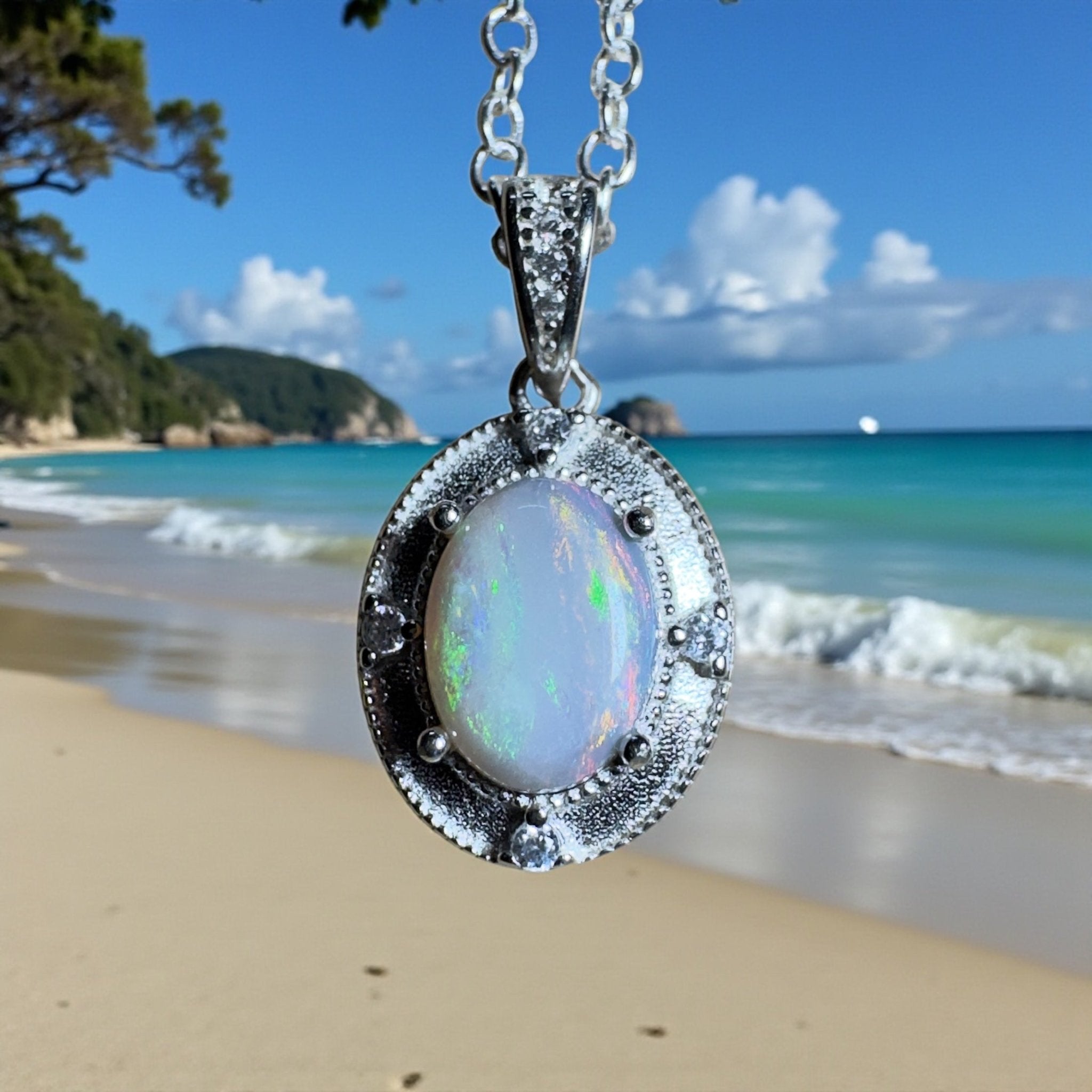 The Shark Bay Solitaire ~ 0.8ct Lightning Ridge Semi Black Opal 925 Silver Pendant