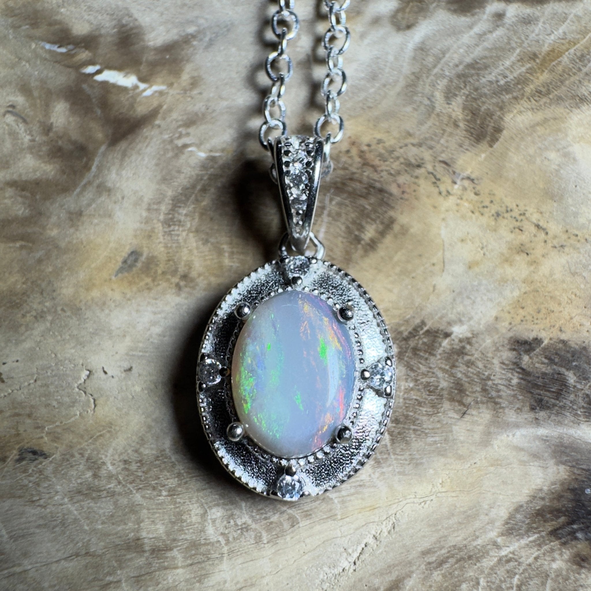 The Shark Bay Solitaire ~ 0.8ct Lightning Ridge Semi Black Opal 925 Silver Pendant