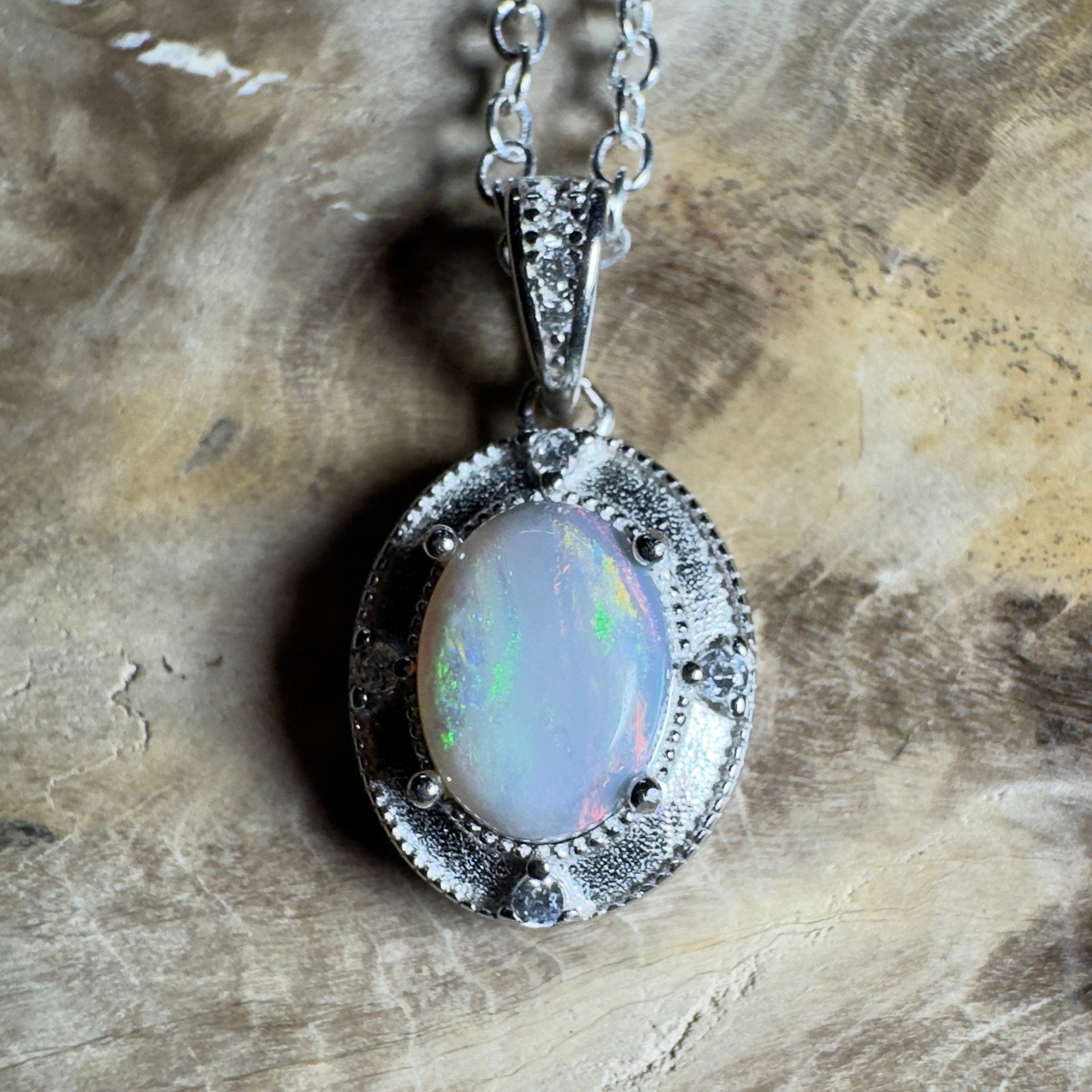 The Shark Bay Solitaire ~ 0.8ct Lightning Ridge Semi Black Opal 925 Silver Pendant
