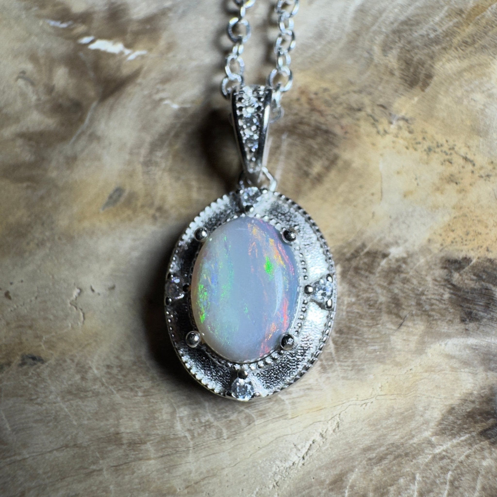 The Shark Bay Solitaire ~ 0.8ct Lightning Ridge Semi Black Opal 925 Silver Pendant