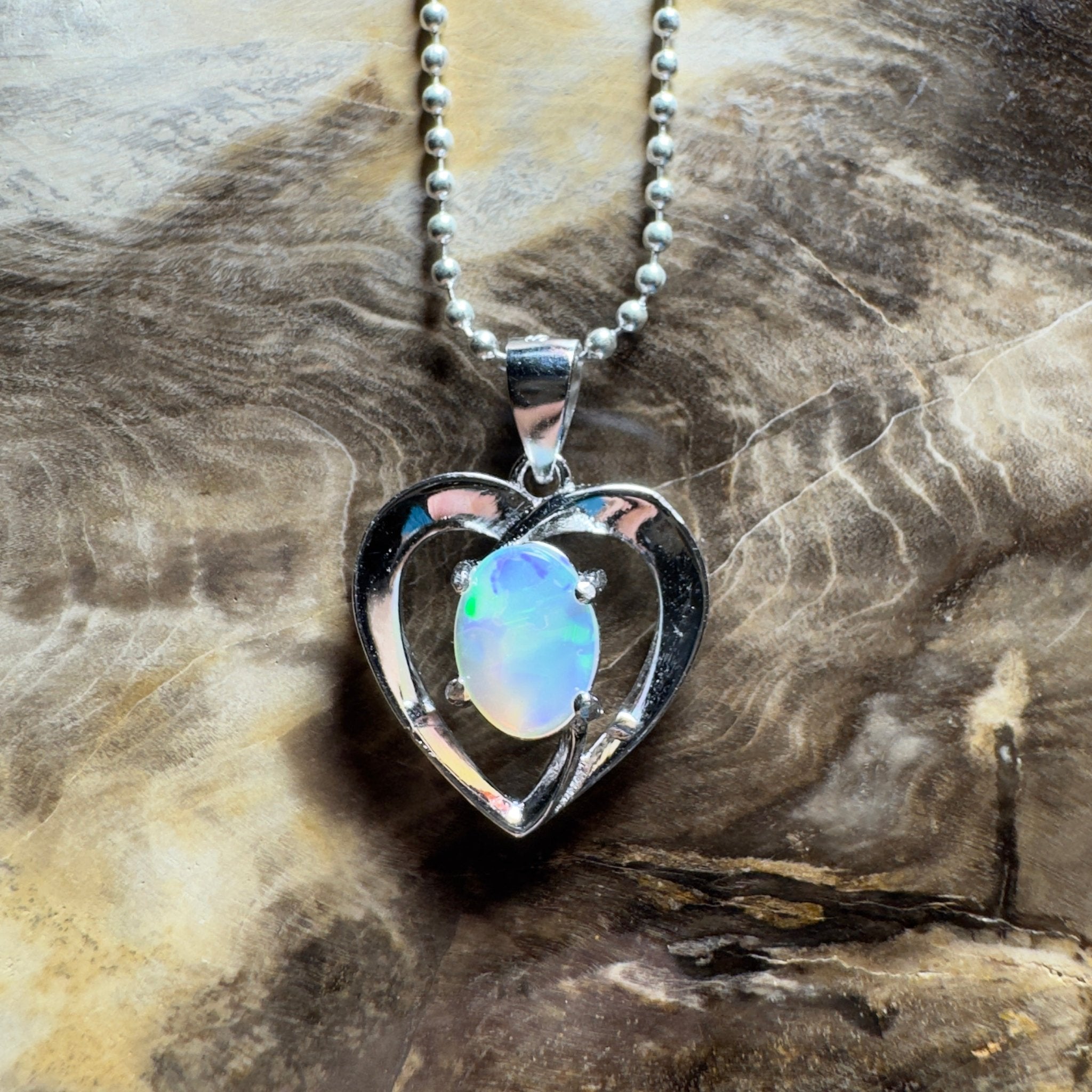 The Whitsunday Heart ~ 0.8ct Lightning Ridge Opal 925 Silver Pendant