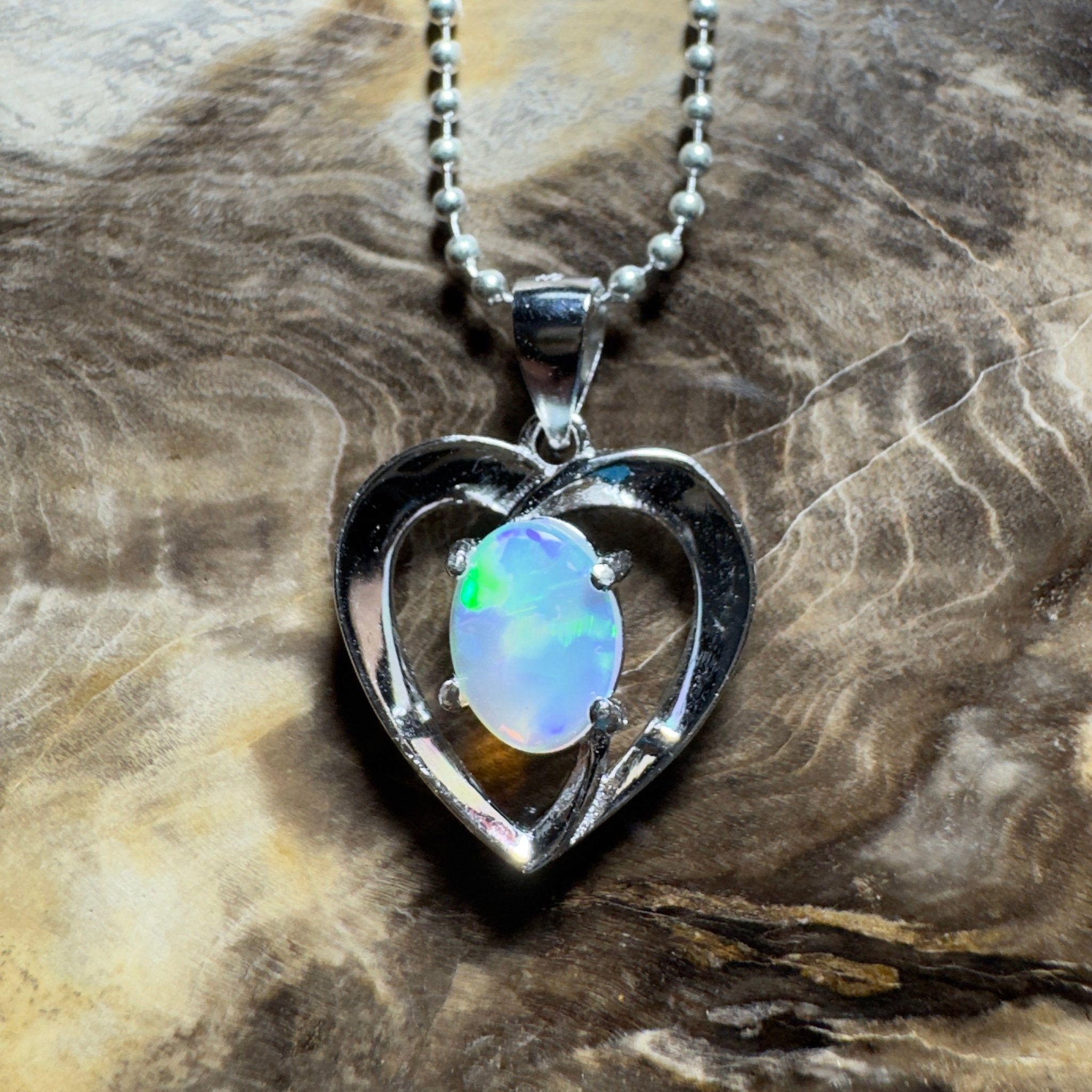 The Whitsunday Heart ~ 0.8ct Lightning Ridge Opal 925 Silver Pendant