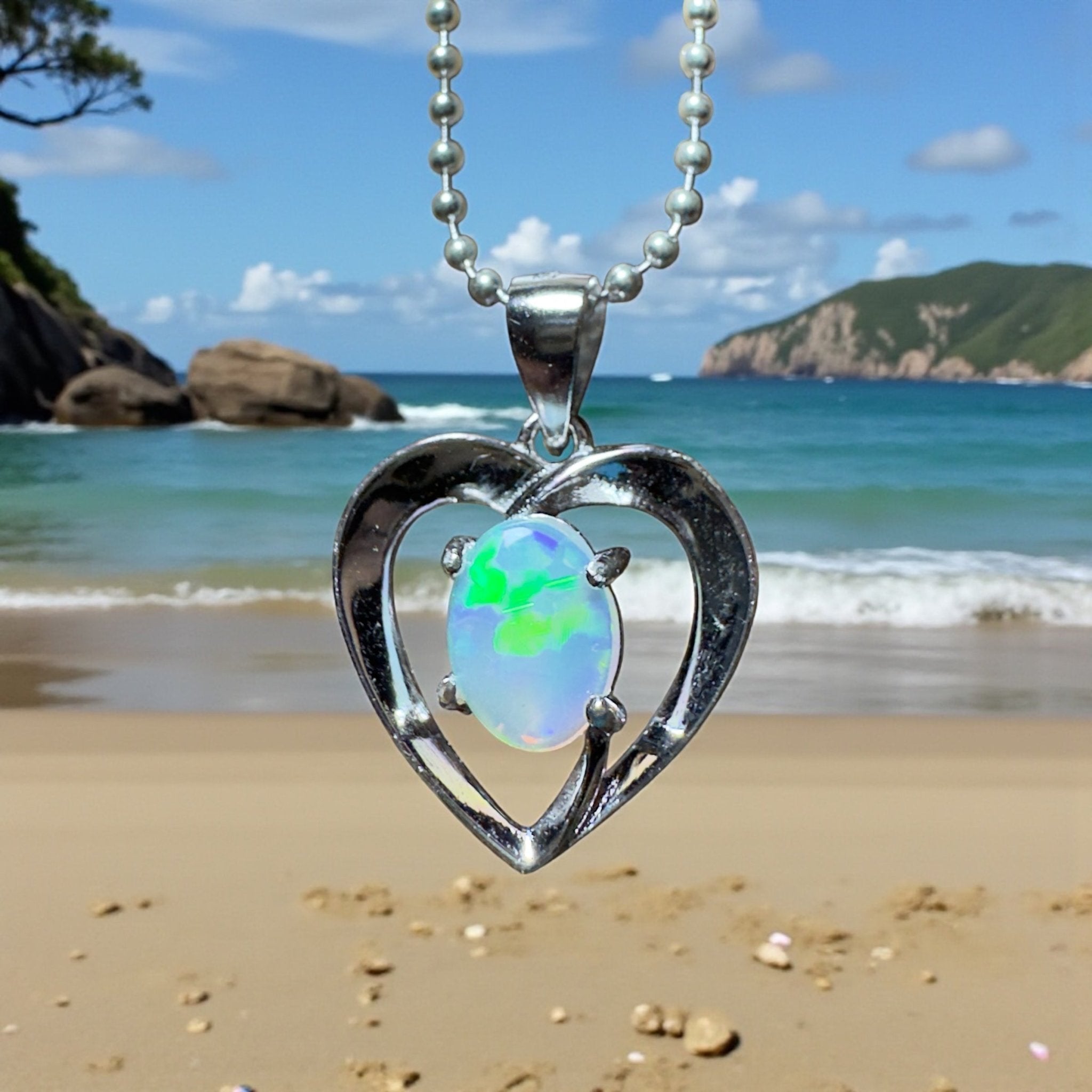 The Whitsunday Heart ~ 0.8ct Lightning Ridge Opal 925 Silver Pendant