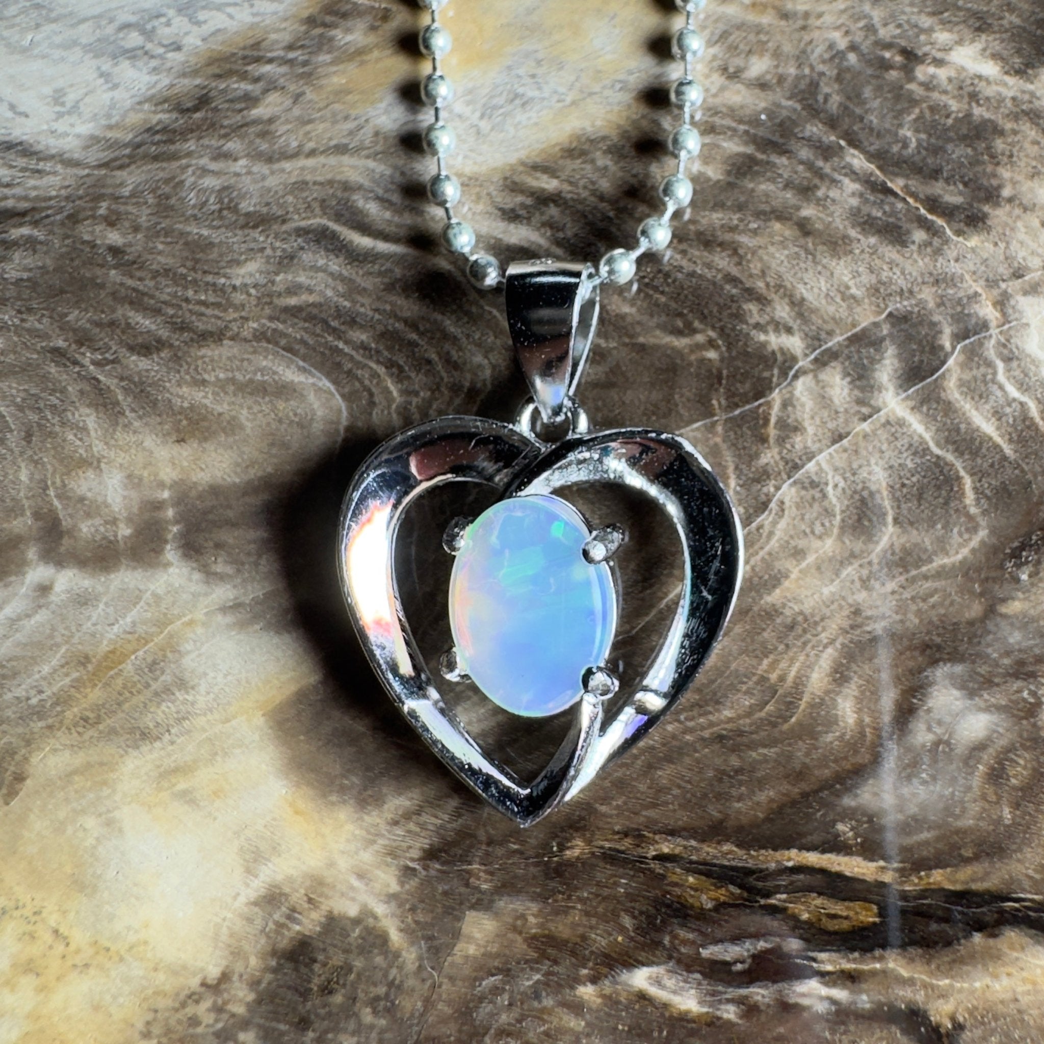 The Whitsunday Heart ~ 0.8ct Lightning Ridge Opal 925 Silver Pendant