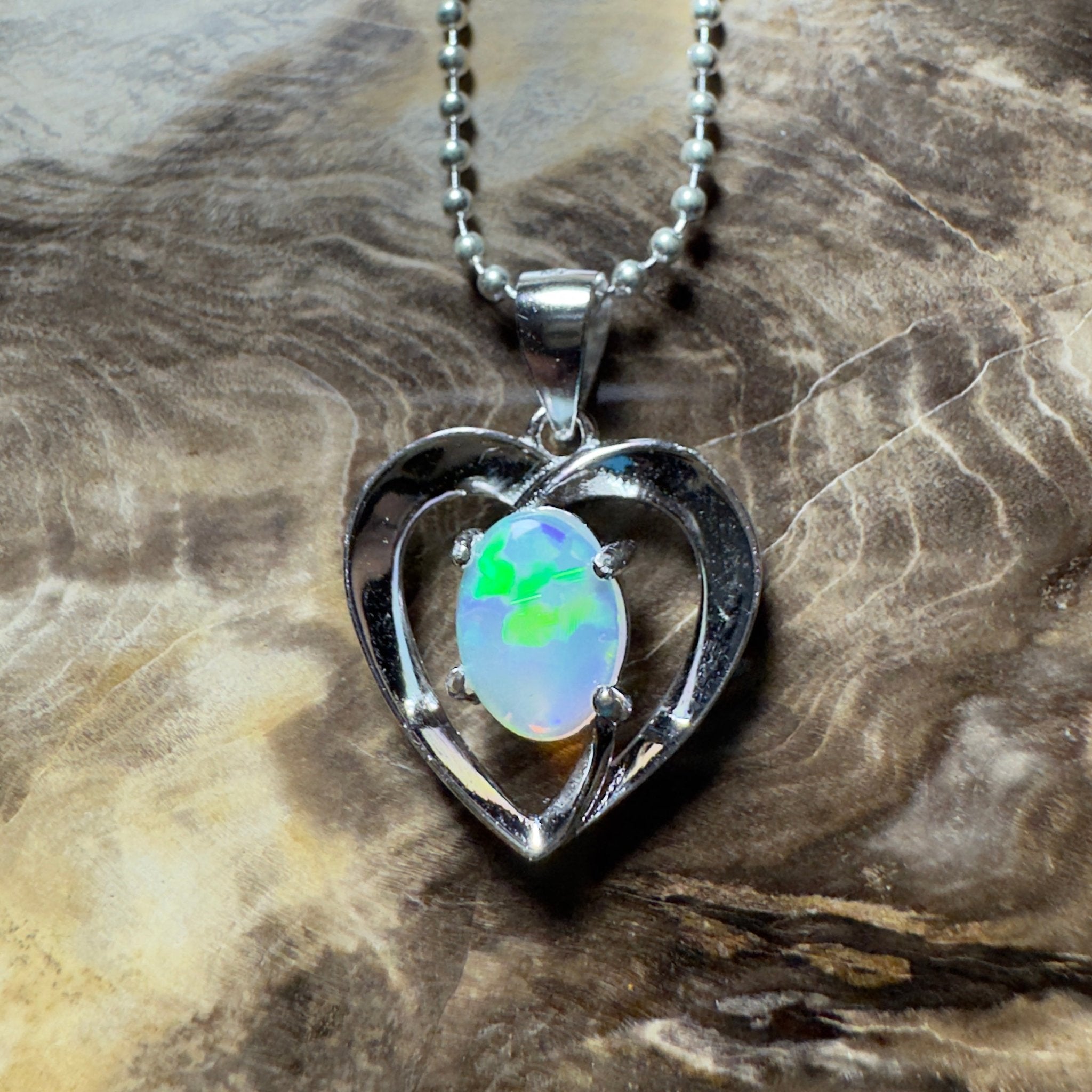 The Whitsunday Heart ~ 0.8ct Lightning Ridge Opal 925 Silver Pendant