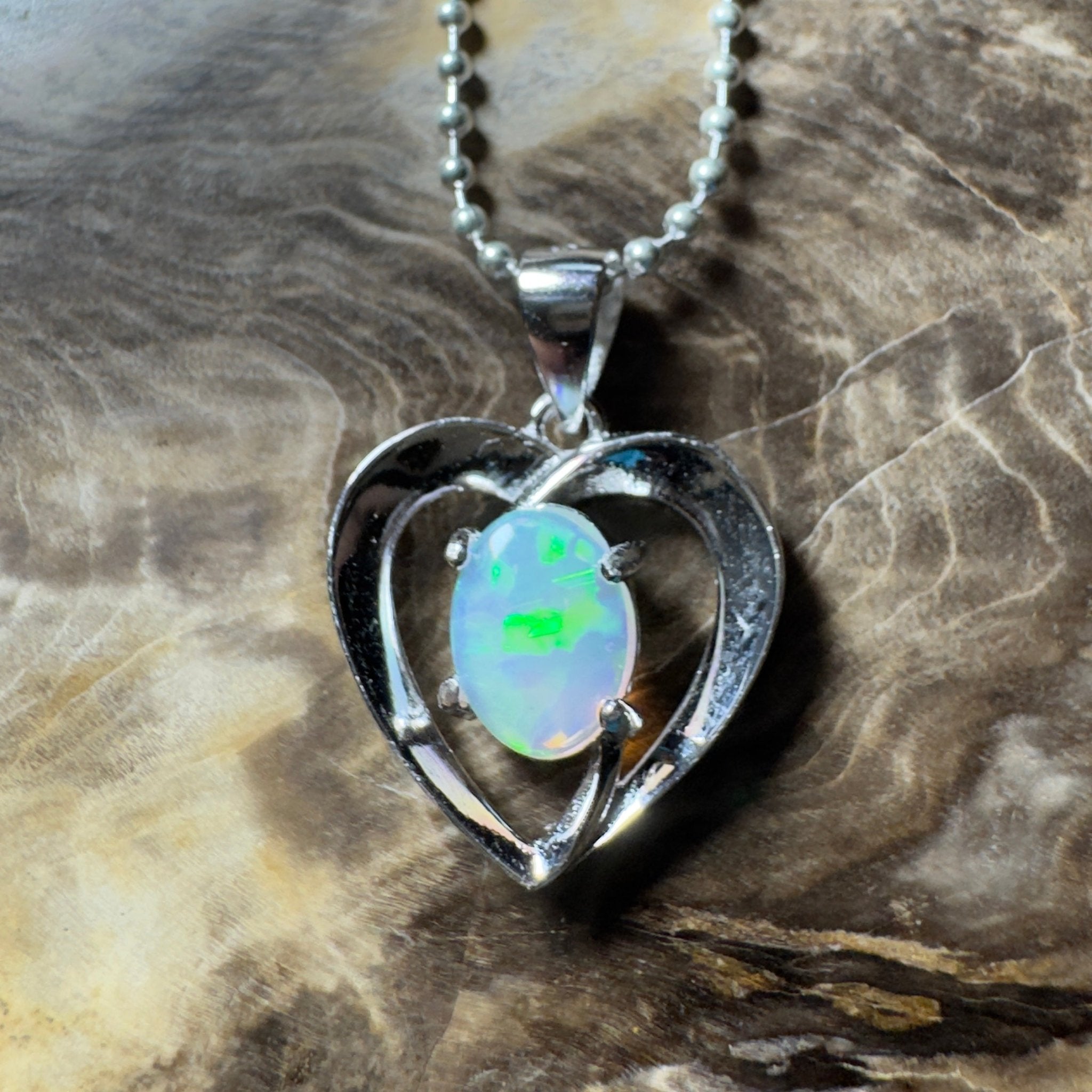 The Whitsunday Heart ~ 0.8ct Lightning Ridge Opal 925 Silver Pendant