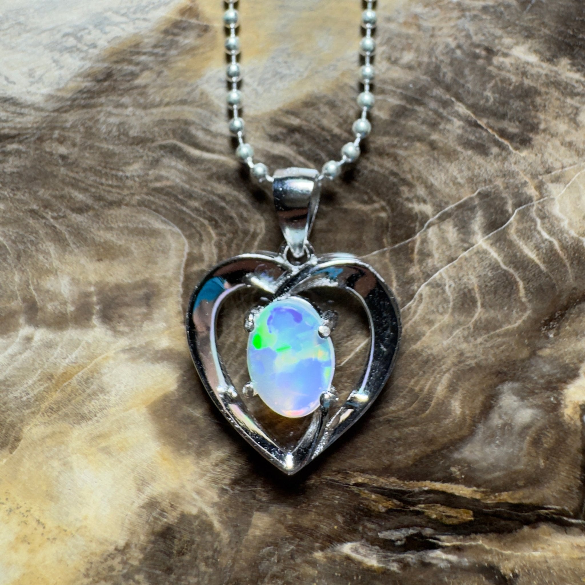 The Whitsunday Heart ~ 0.8ct Lightning Ridge Opal 925 Silver Pendant