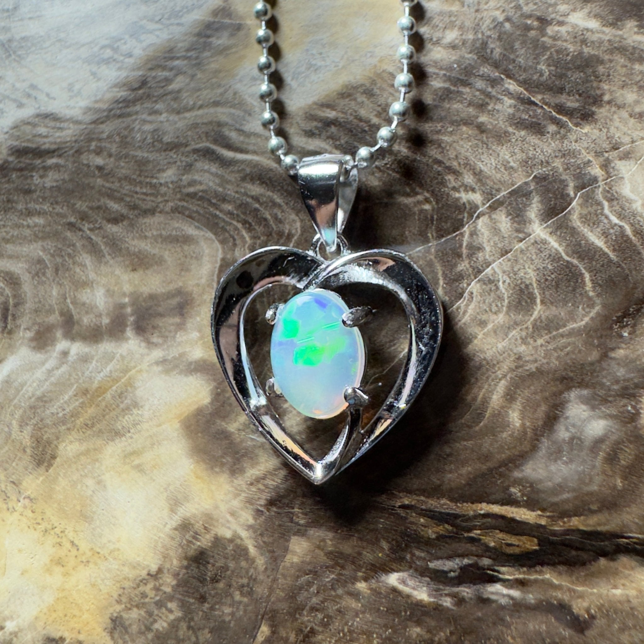 The Whitsunday Heart ~ 0.8ct Lightning Ridge Opal 925 Silver Pendant