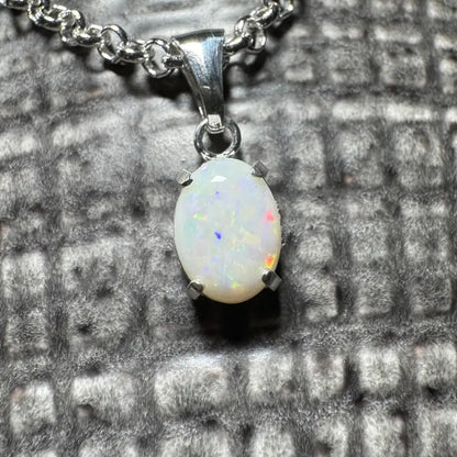 Oval opal pendant with silver chain from Three Sisters Shine handcrafted Coober Pedy opal necklace