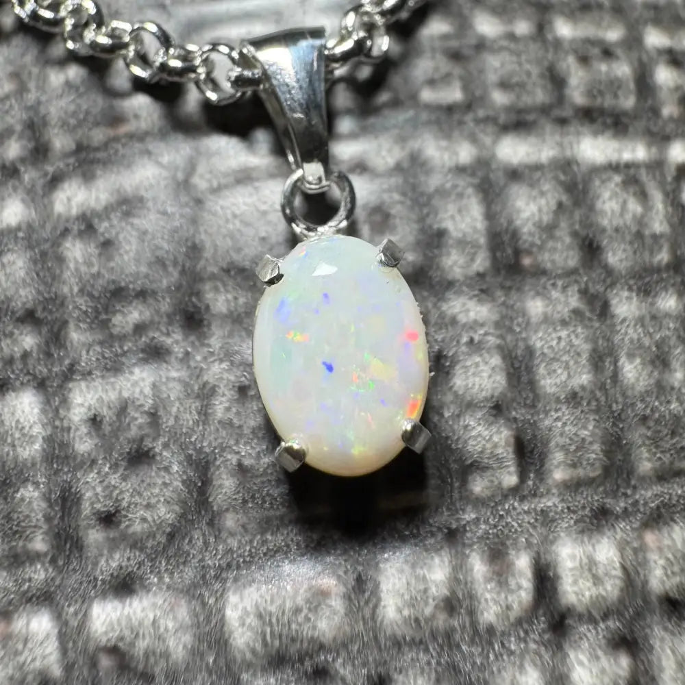 Oval opal pendant with silver chain from Three Sisters Shine handcrafted 0.9ct Coober Pedy Opal necklace