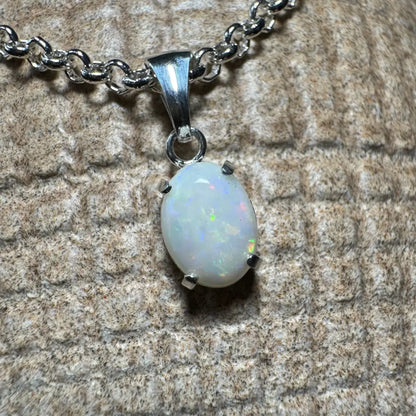 Silver chain necklace with a 0.9ct Coober Pedy Opal pendant from Three Sisters Shine