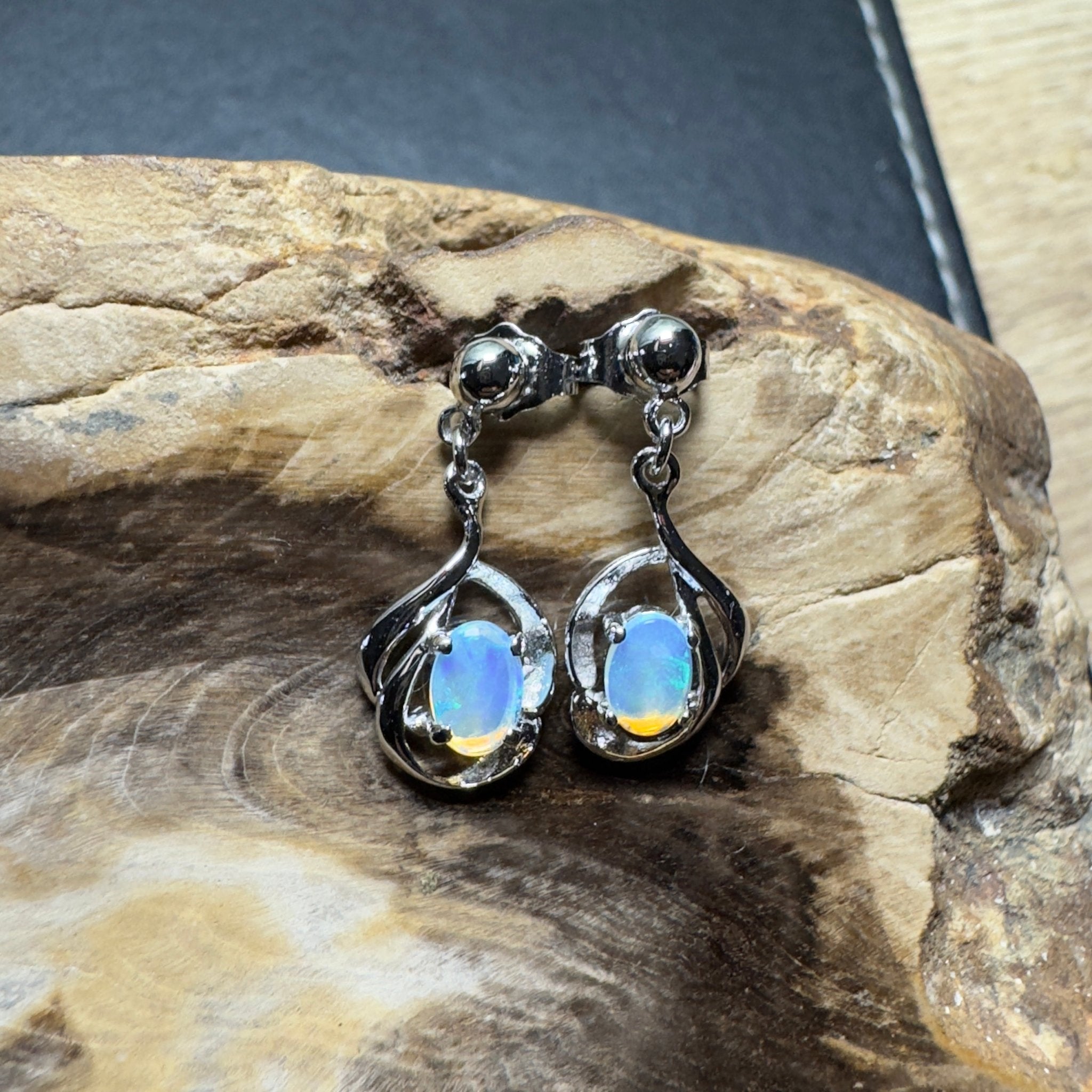 Tidepool Flash - 1ct Lightning Ridge Opal 925 Silver Earrings