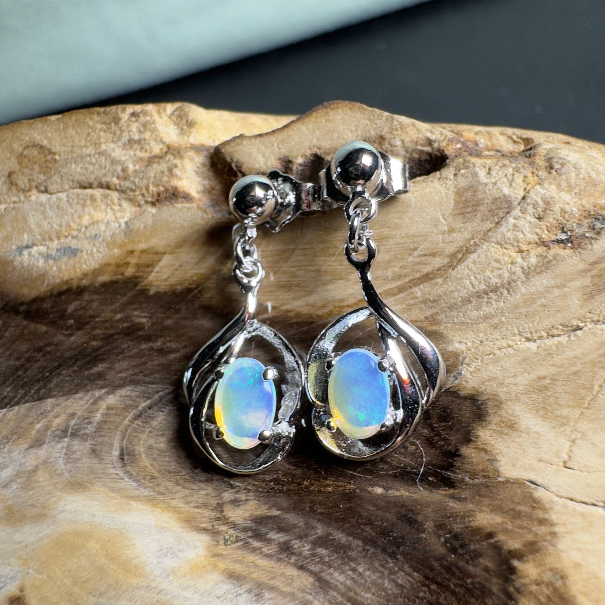 Tidepool Flash - 1ct Lightning Ridge Opal 925 Silver Earrings