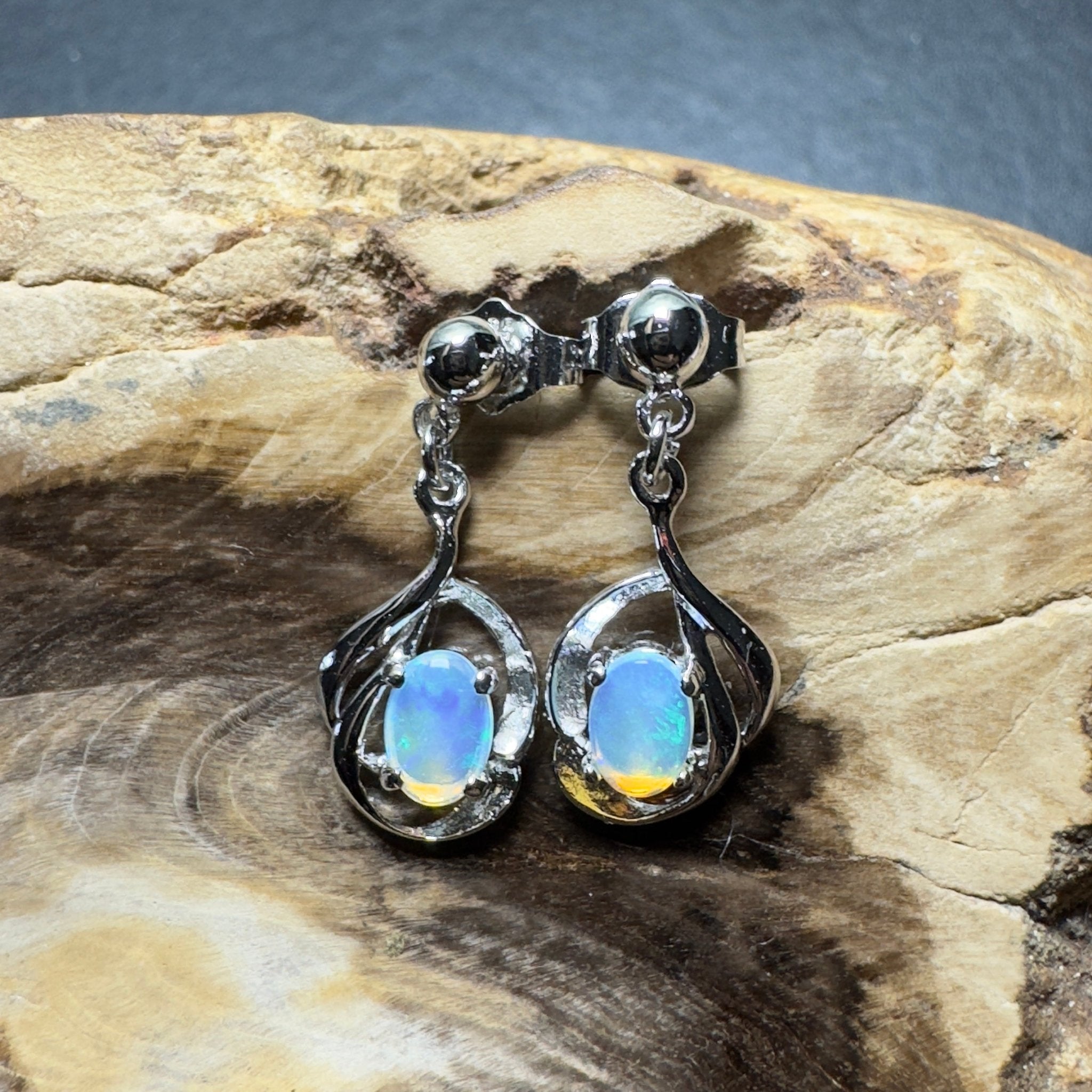 Tidepool Flash - 1ct Lightning Ridge Opal 925 Silver Earrings
