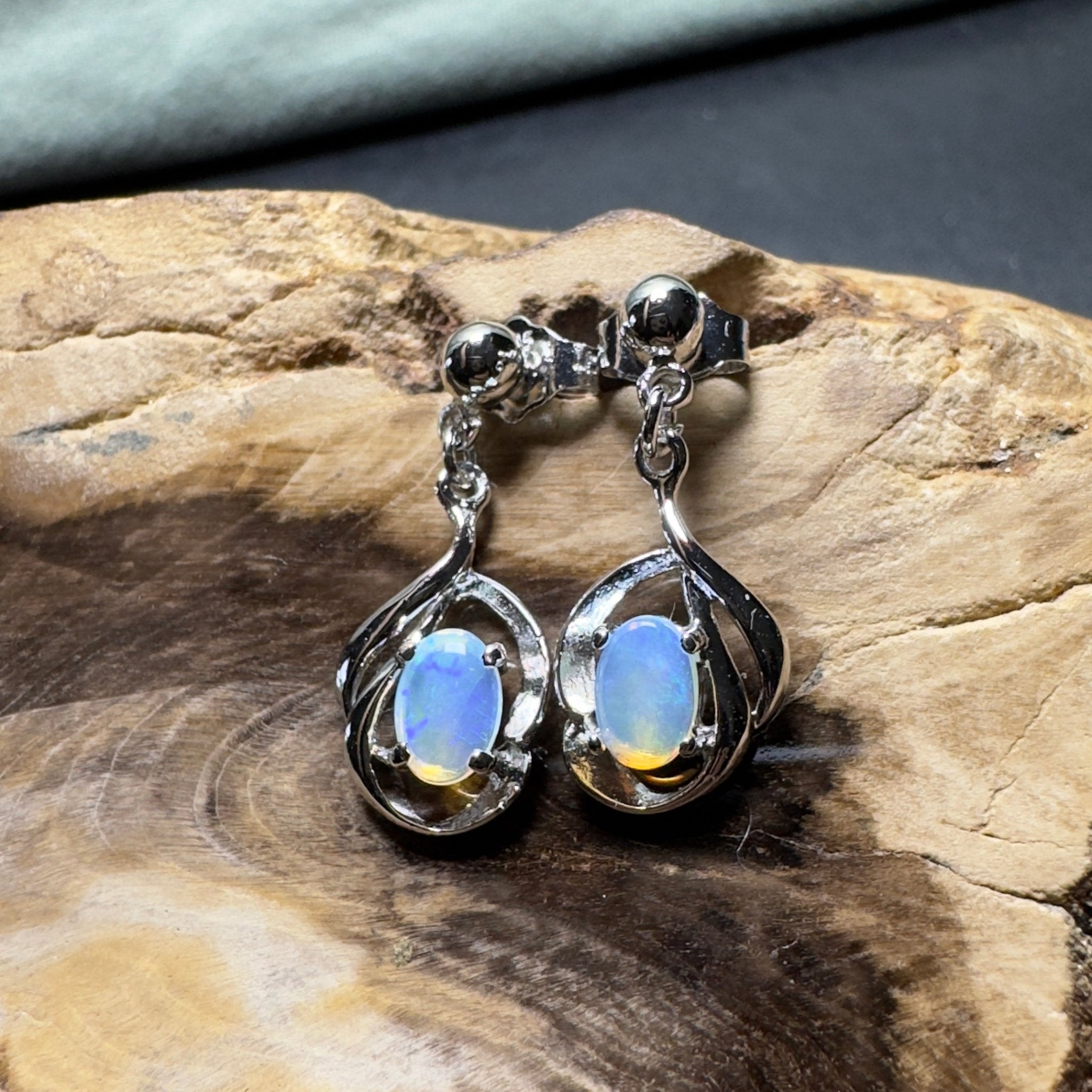 Tidepool Flash - 1ct Lightning Ridge Opal 925 Silver Earrings