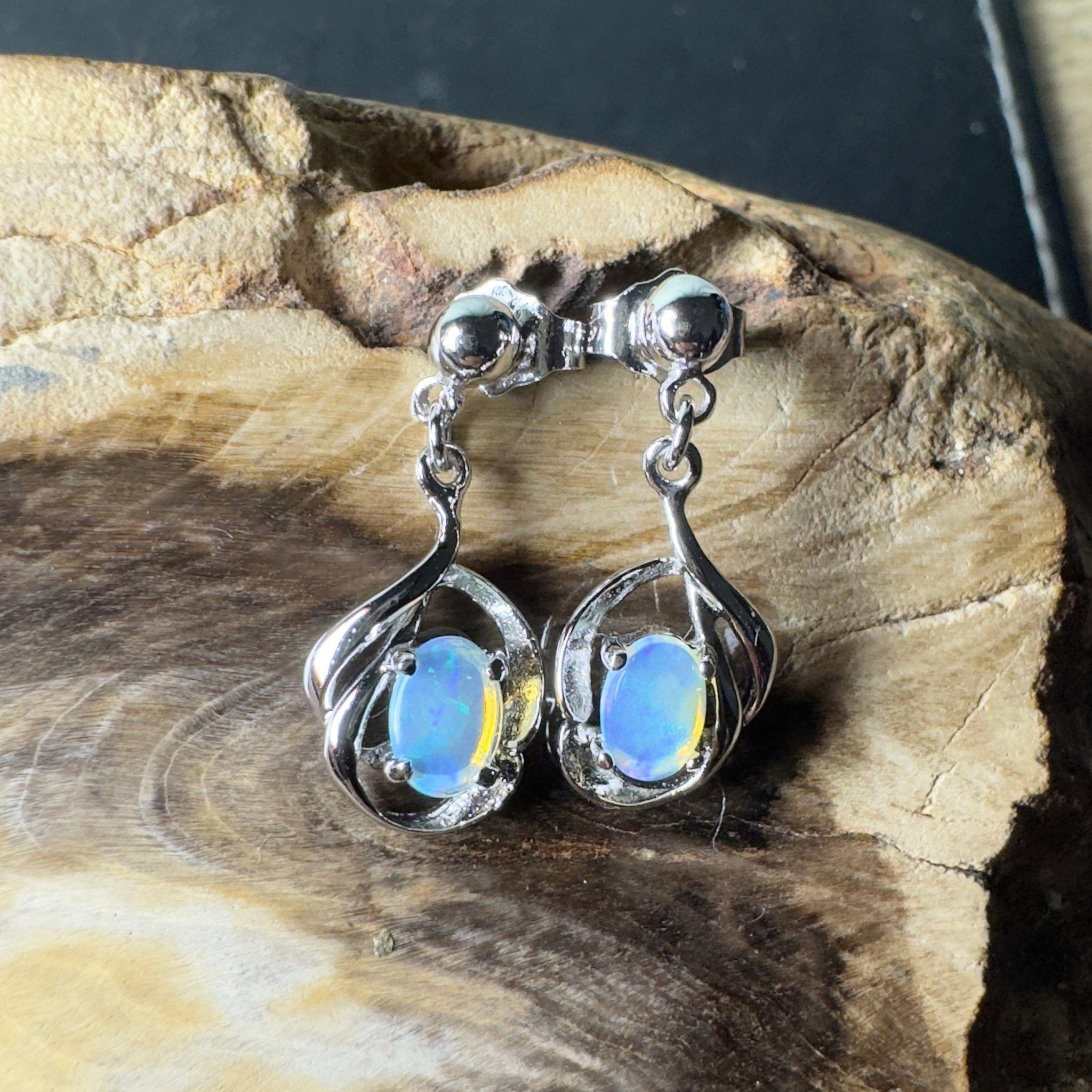 Tidepool Flash - 1ct Lightning Ridge Opal 925 Silver Earrings
