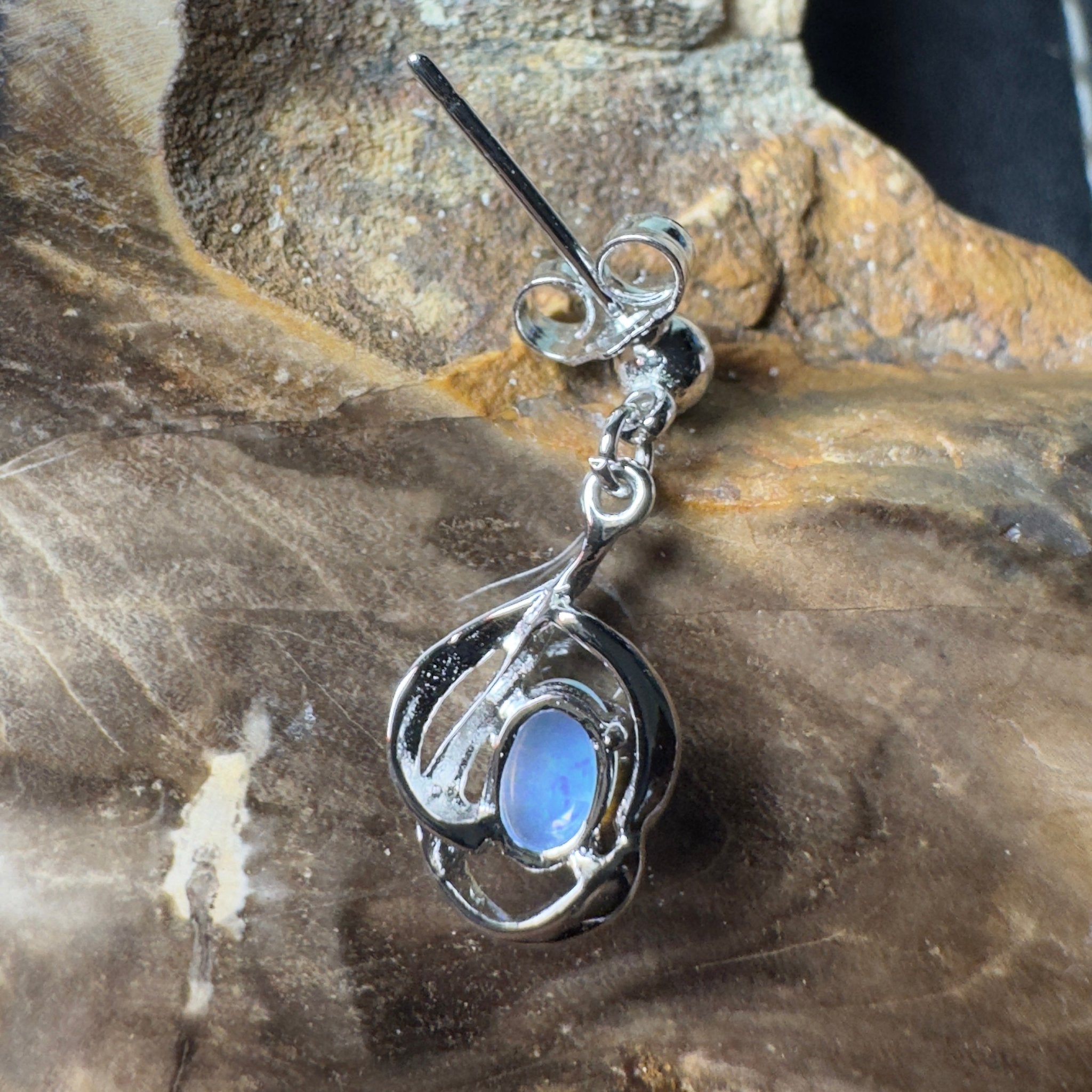 Tidepool Flash - 1ct Lightning Ridge Opal 925 Silver Earrings