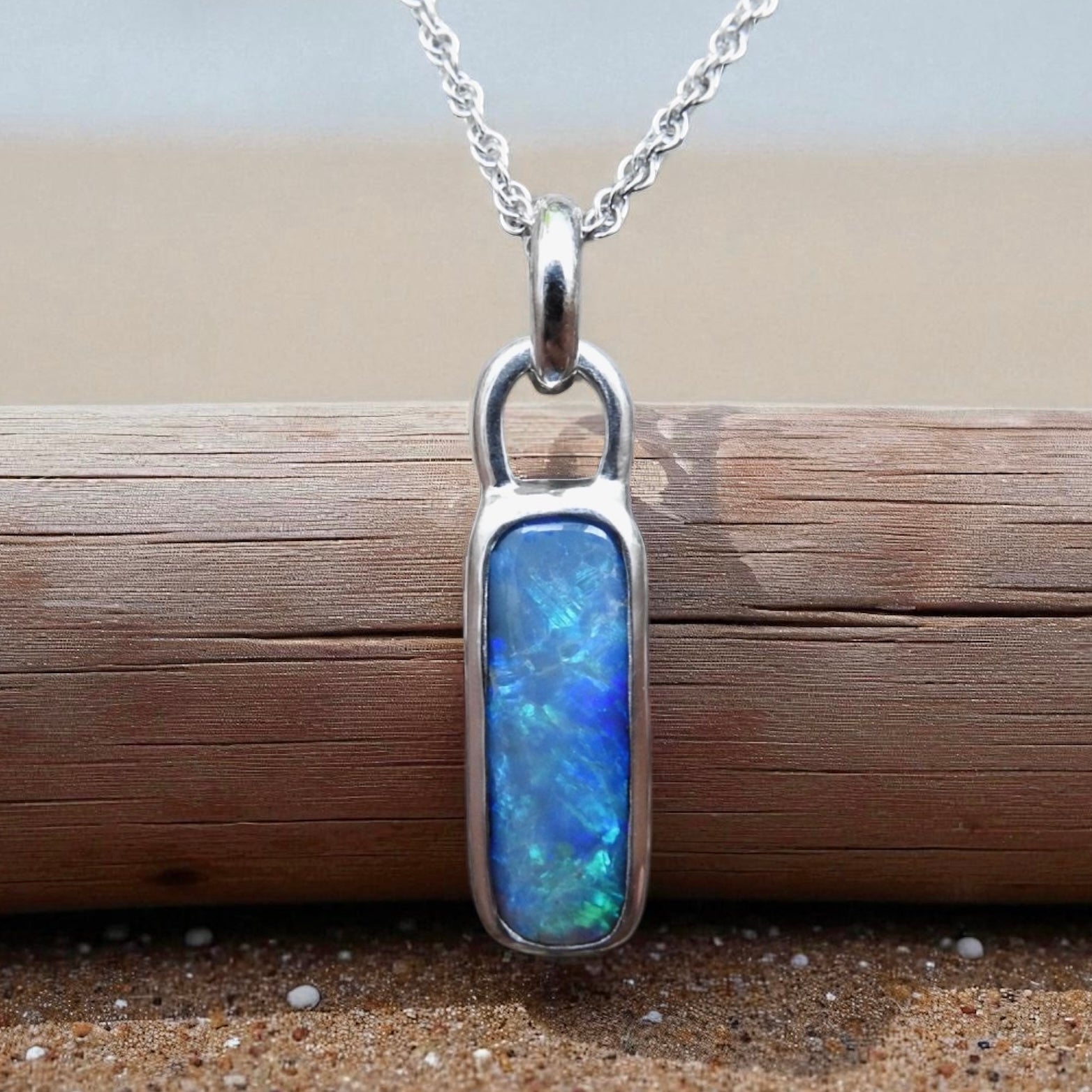 Torndirrup Blueway – 3.7ct Solid Lightning Ridge Black Opal 925 Sterling Silver Pendant Necklace