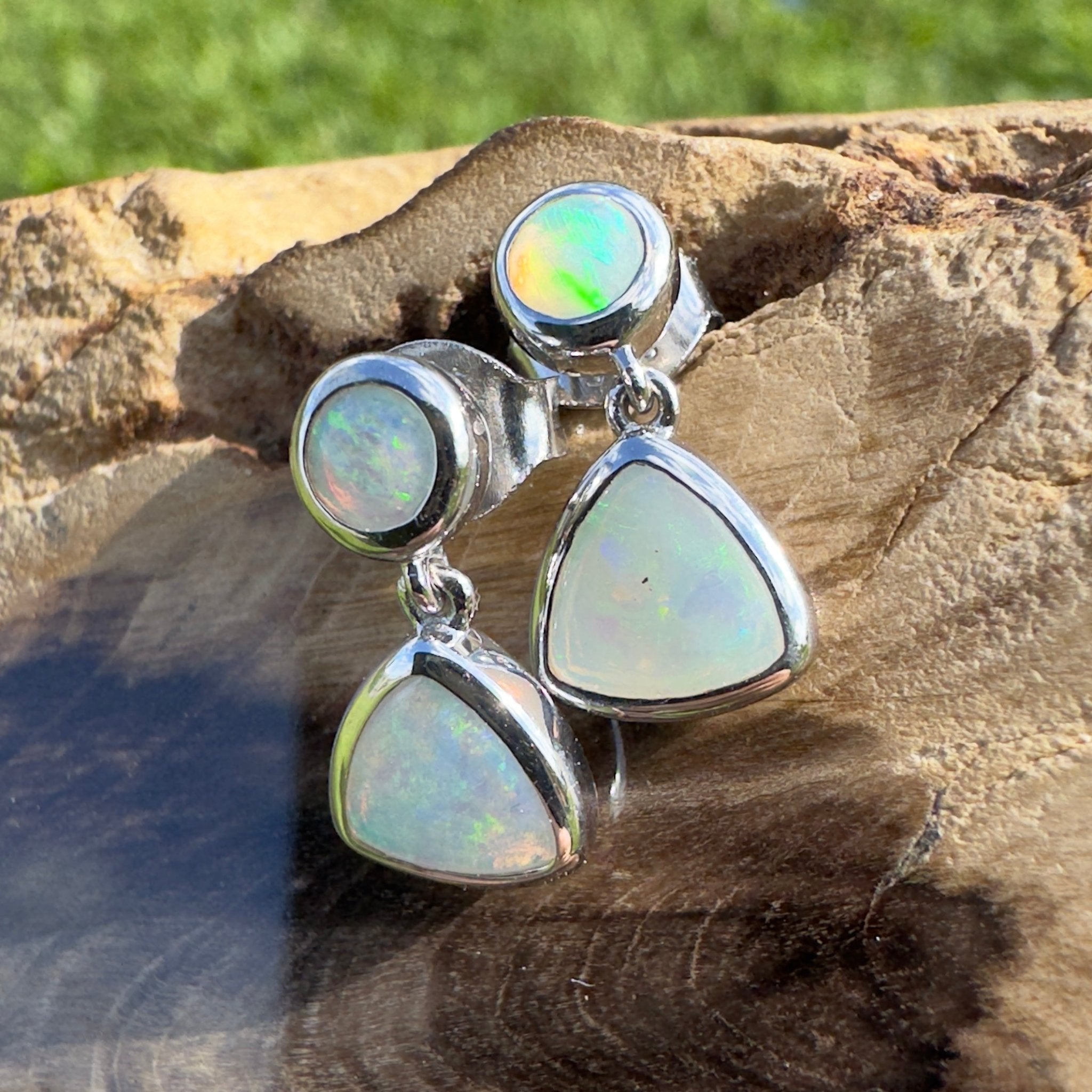Torquay Tide ~ 1.1ct Solid Coober Pedy Crystal Opal Earrings